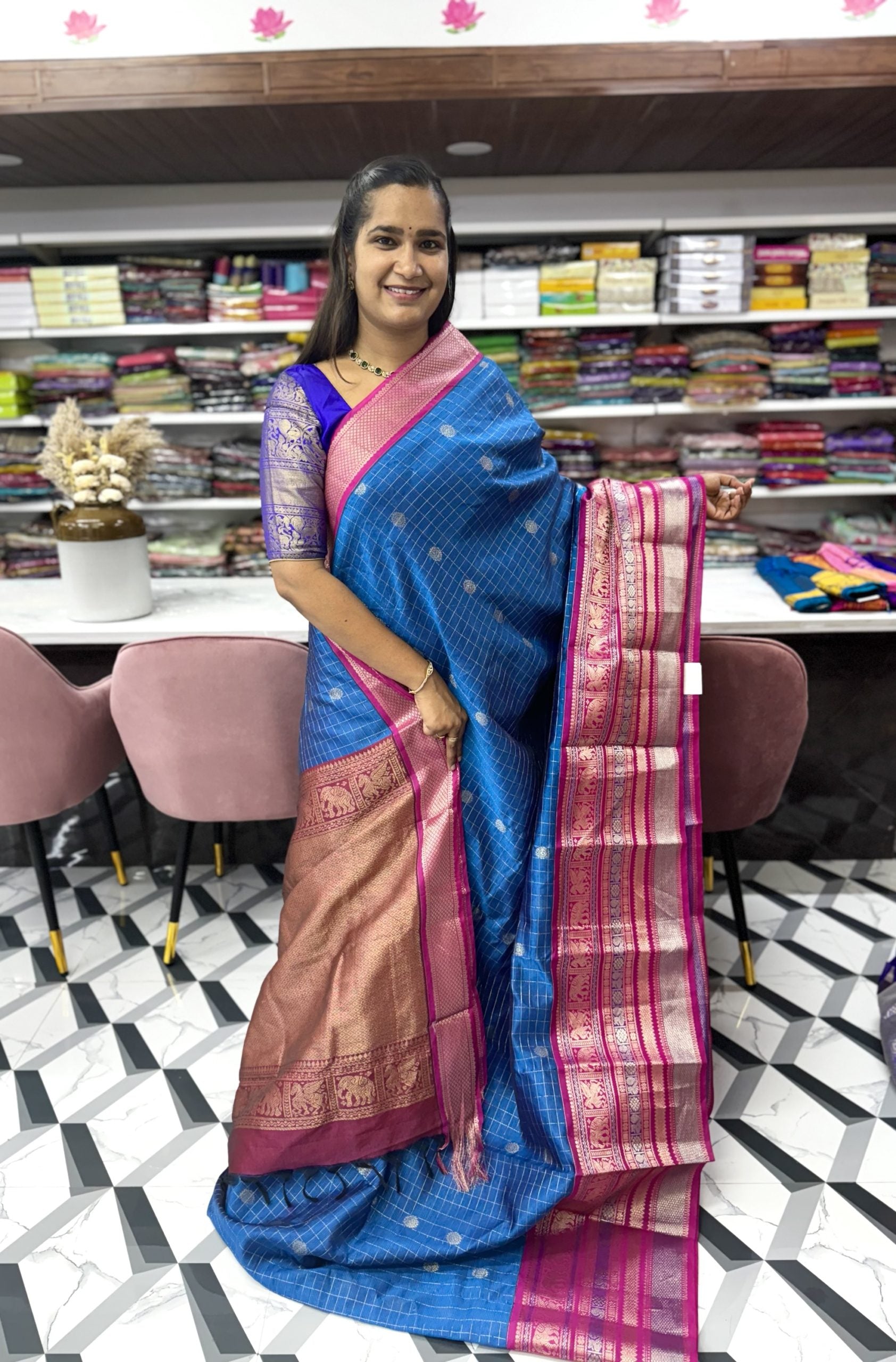 Blue Mangalagiri Saree