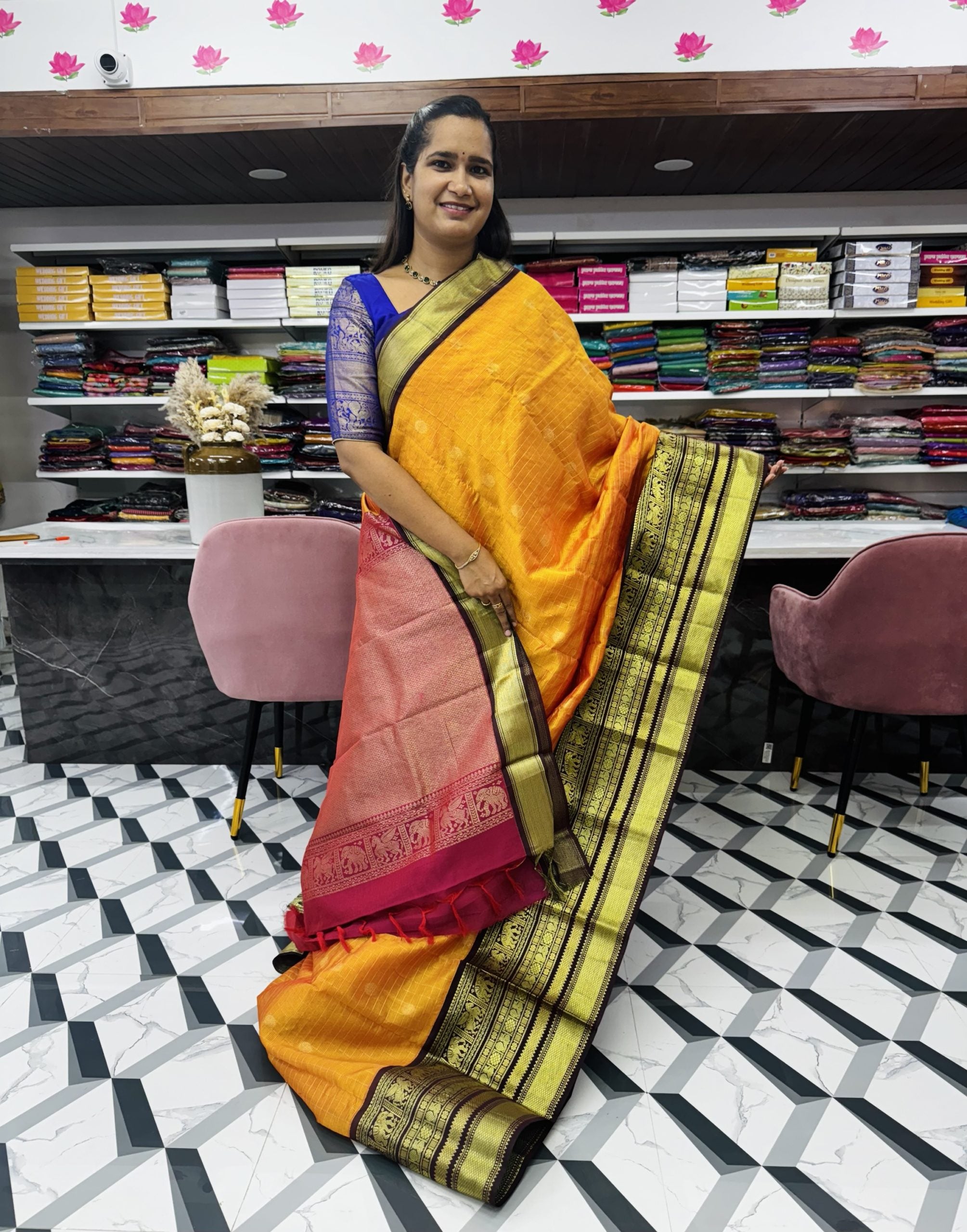 Orange Mangalagiri Saree