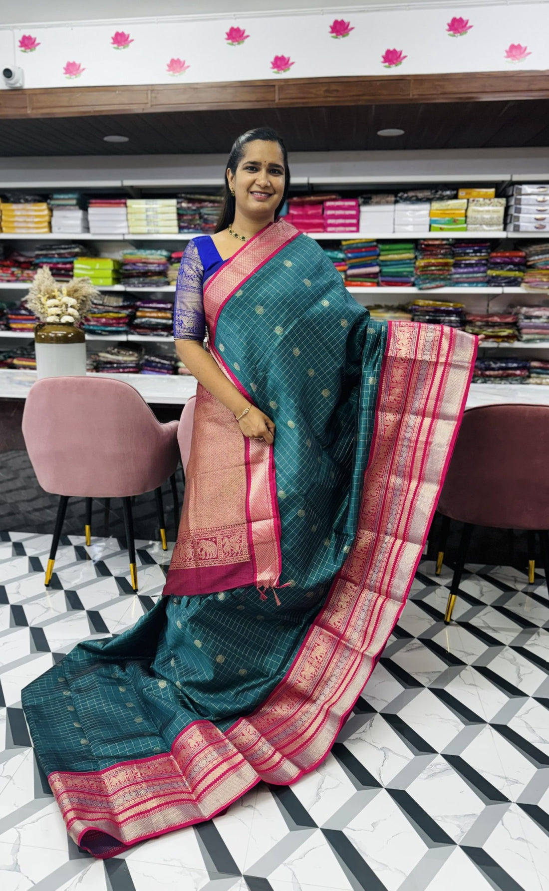 Teal Green Mangalagiri Saree