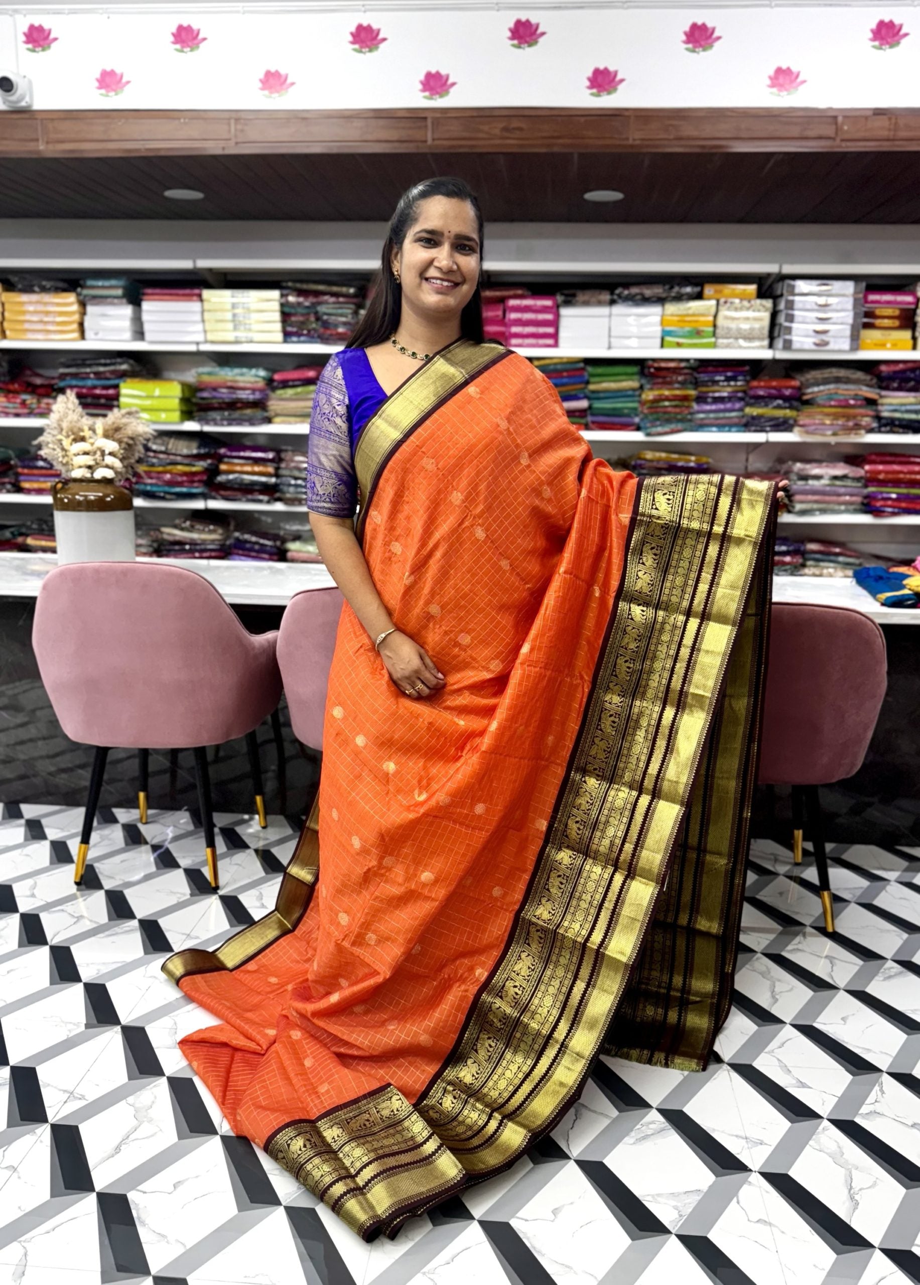 Orange Mangalagiri Saree