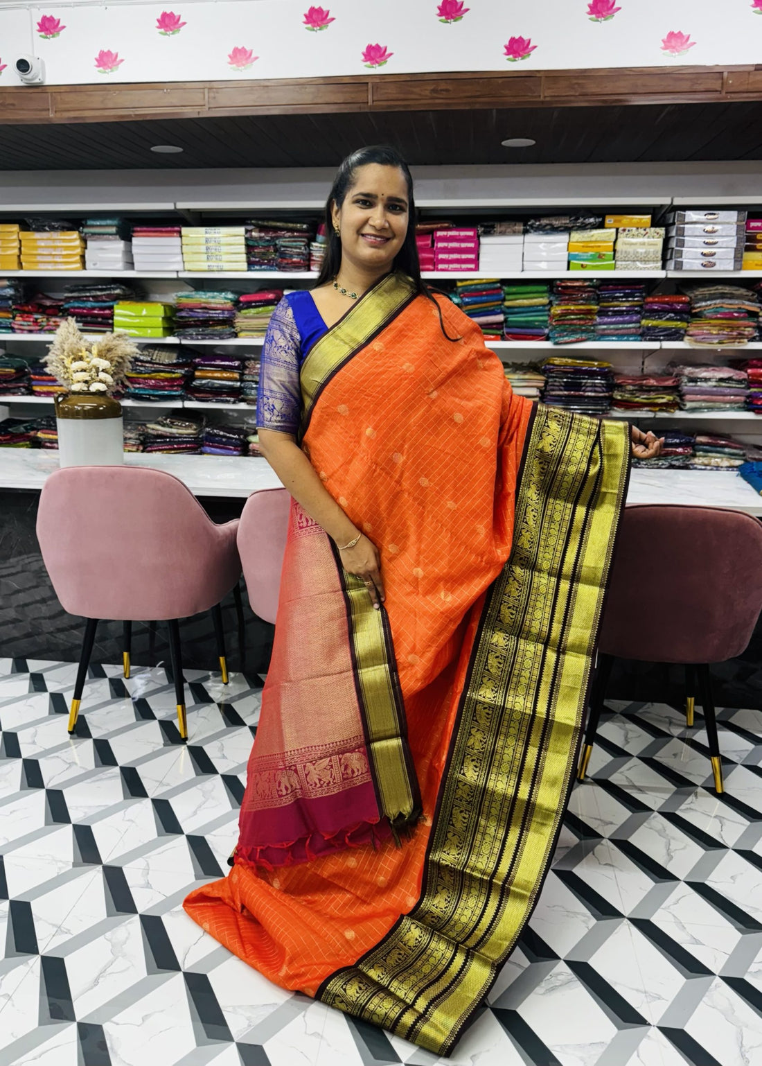 Orange Mangalagiri Saree