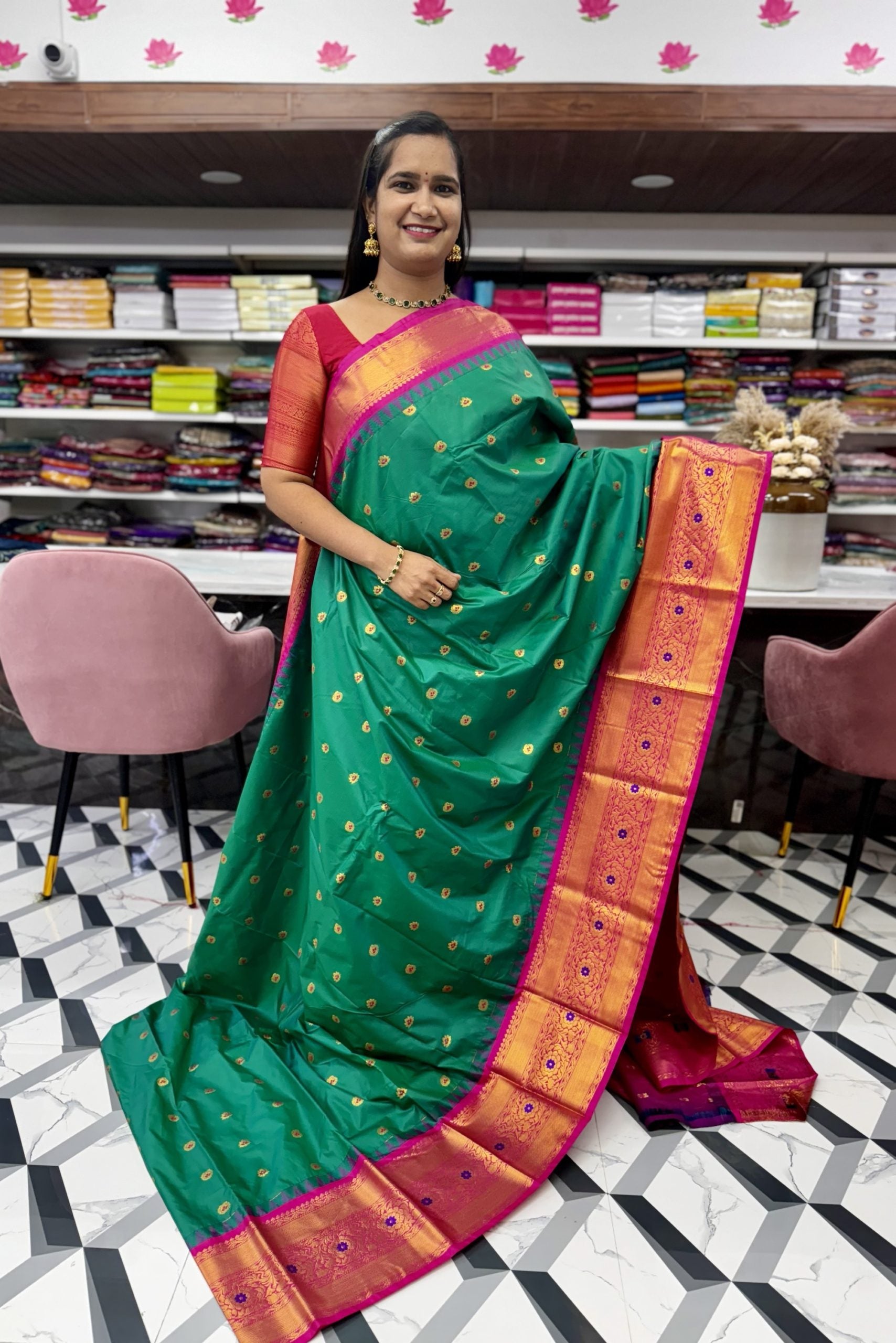Green Semi Gadwal Saree