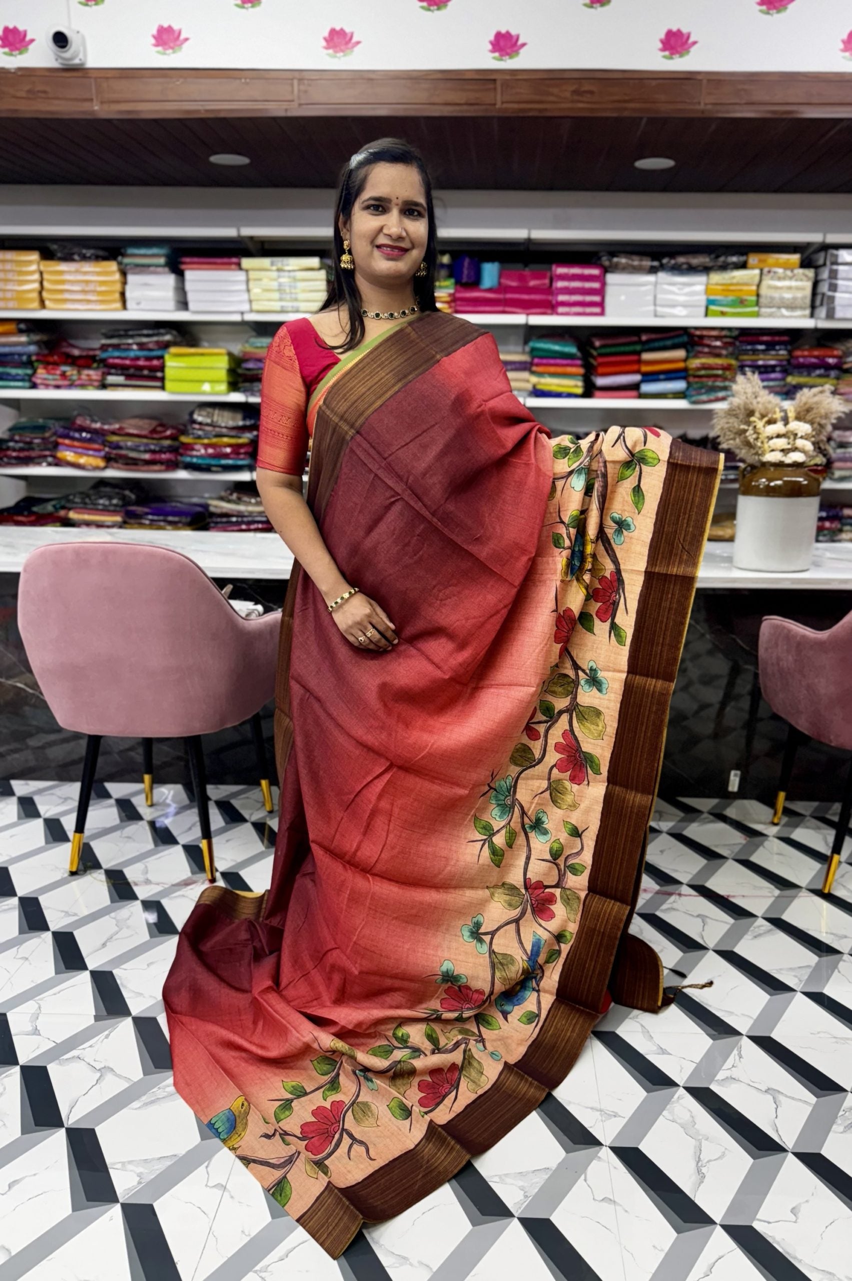 Brick Red Fancy Tussar Saree