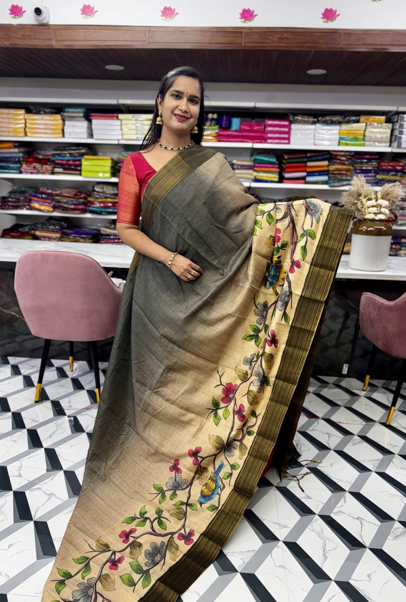 Black Fancy Tussar Saree