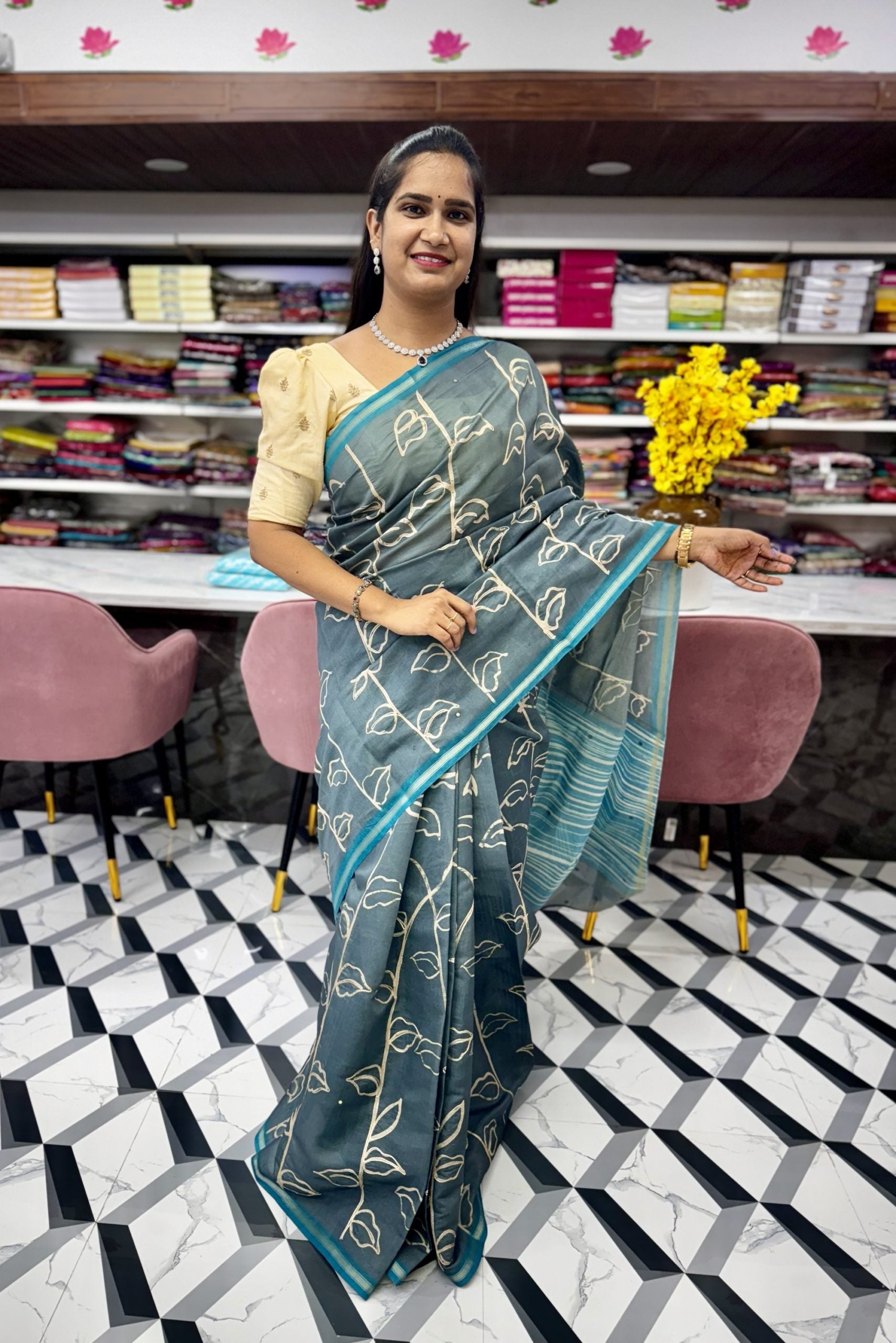 Grey Fancy Chanderi Saree