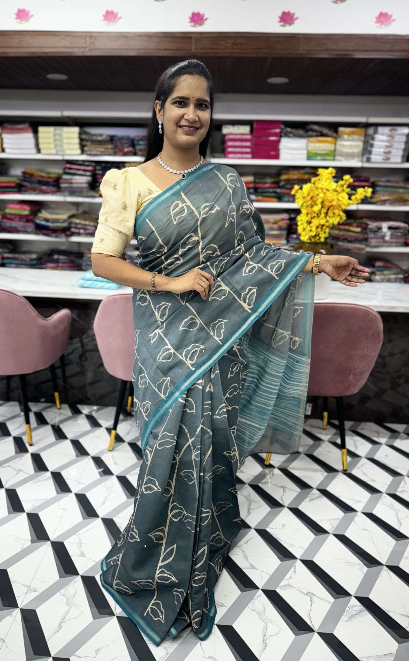 Grey Fancy Chanderi Saree