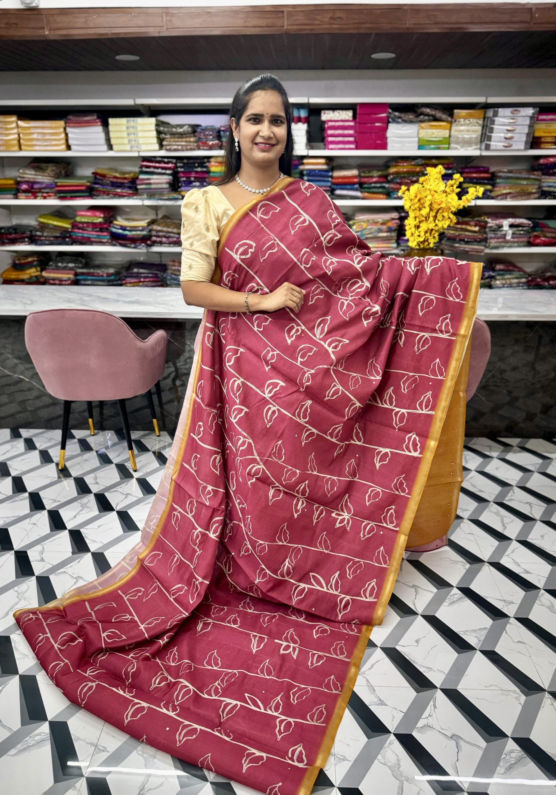 Maroon Fancy Chanderi Saree