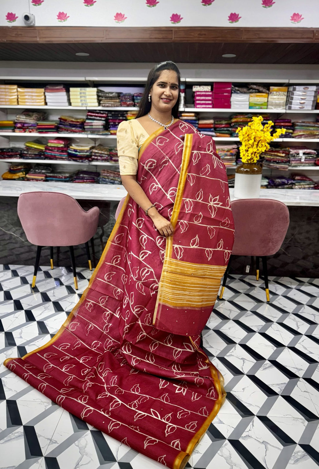 Maroon Fancy Chanderi Saree