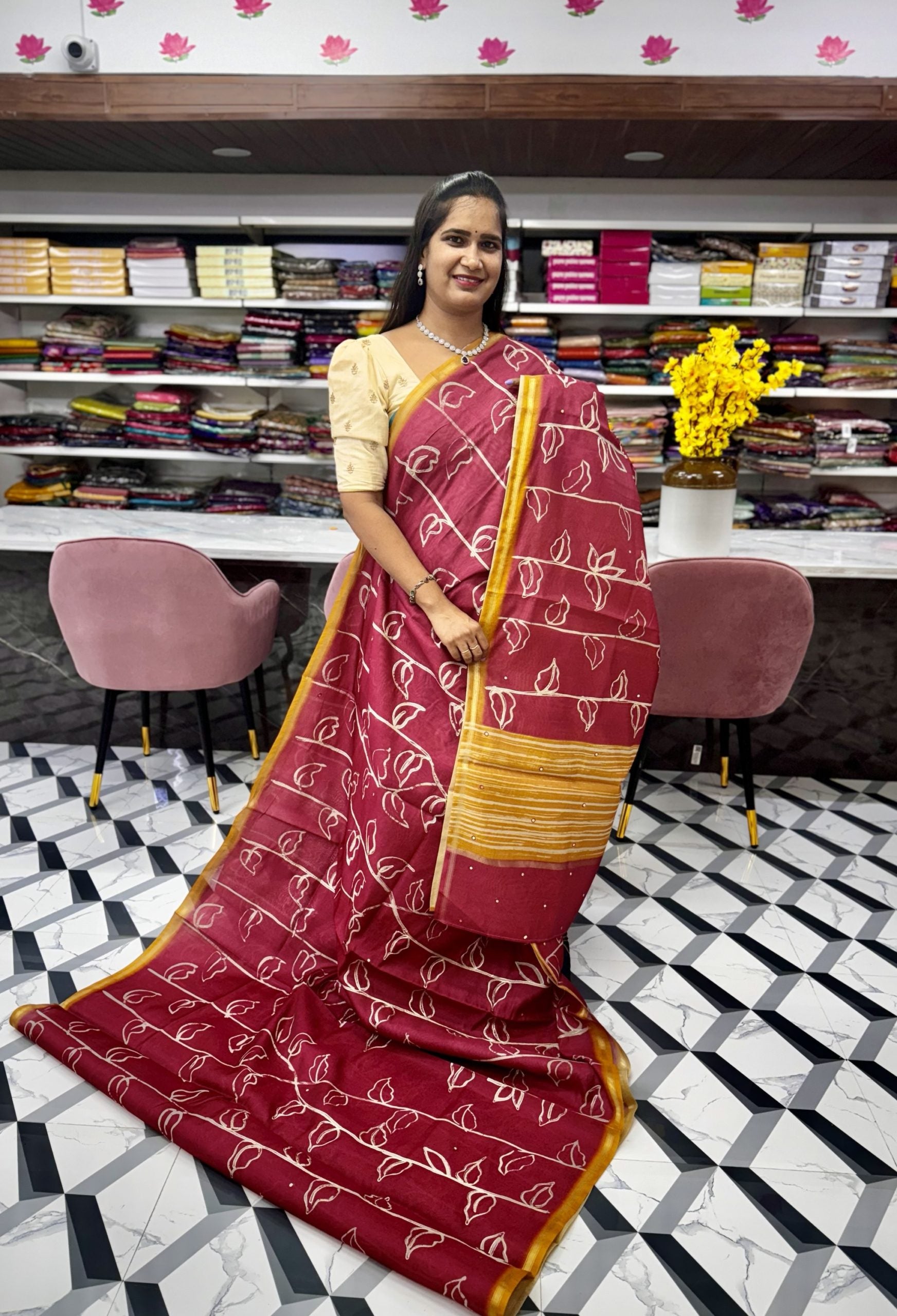 Maroon Fancy Chanderi Saree