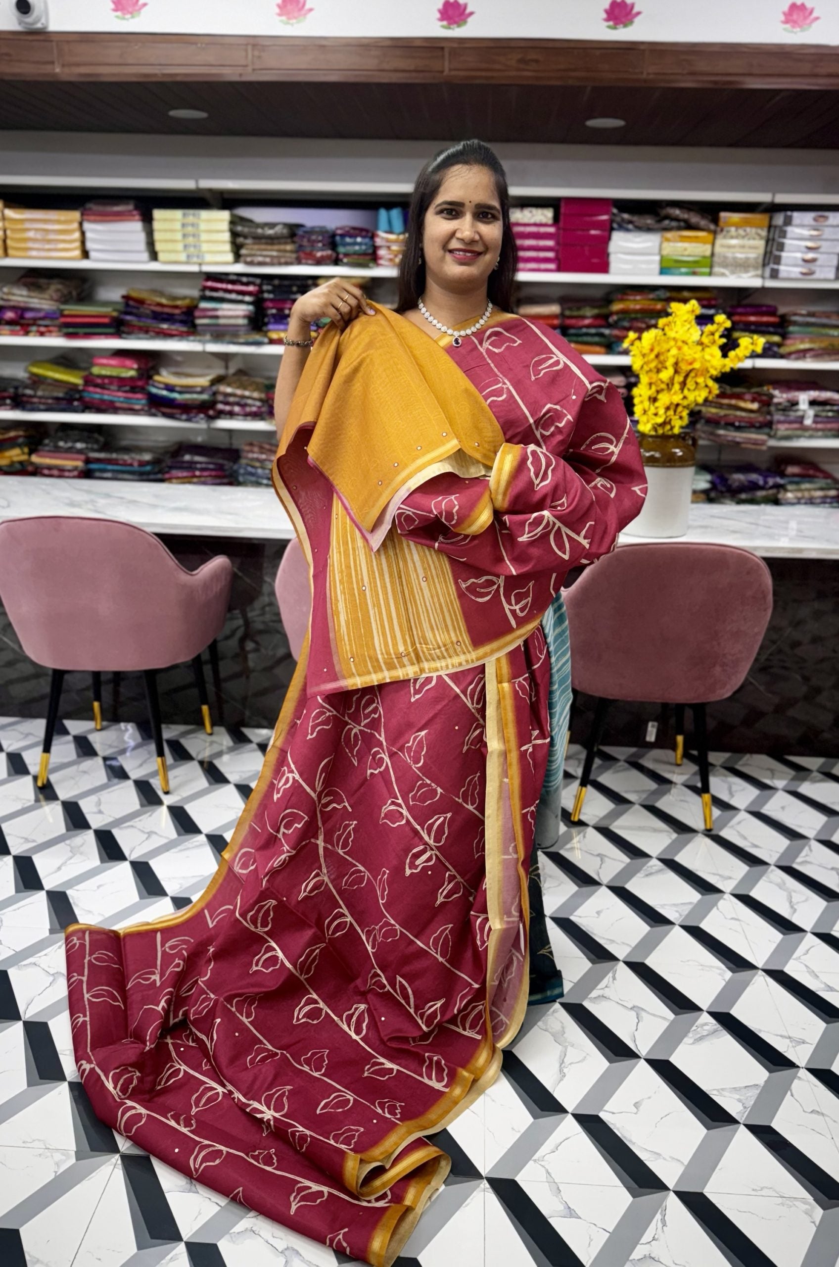 Maroon Fancy Chanderi Saree