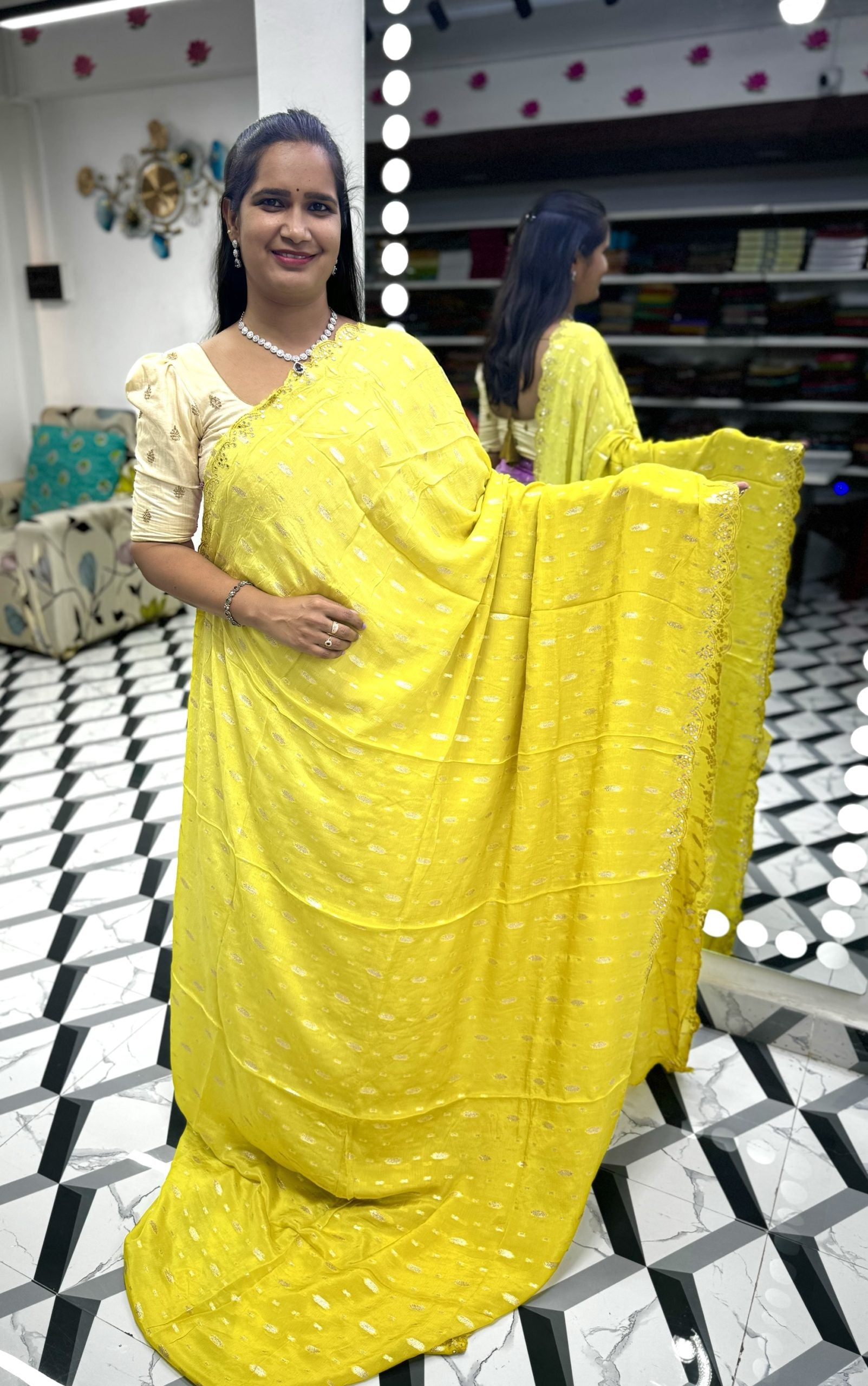 Dual Shaded Mirror Work Saree
