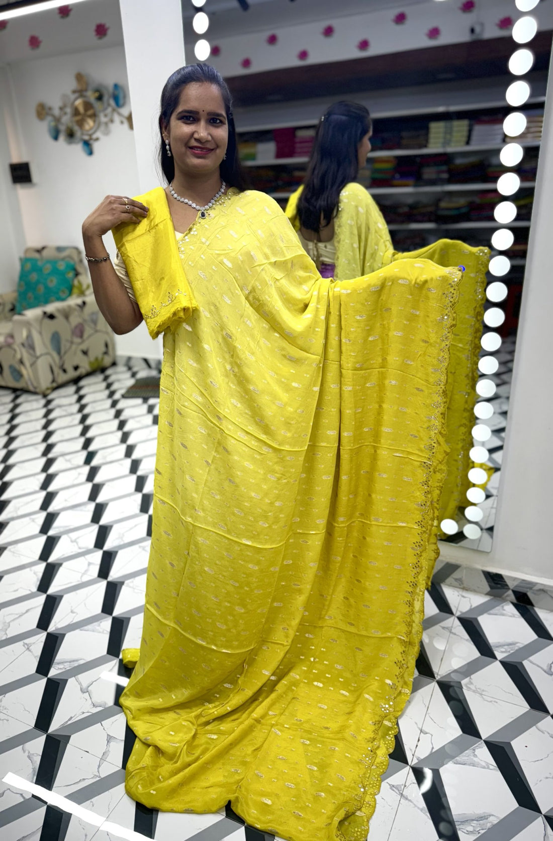 Dual Shaded Mirror Work Saree