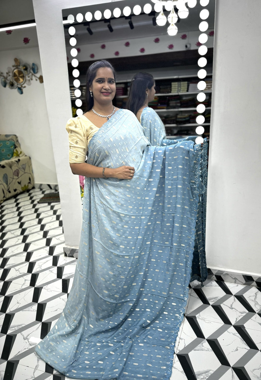 Dual Shaded Mirror Work Saree