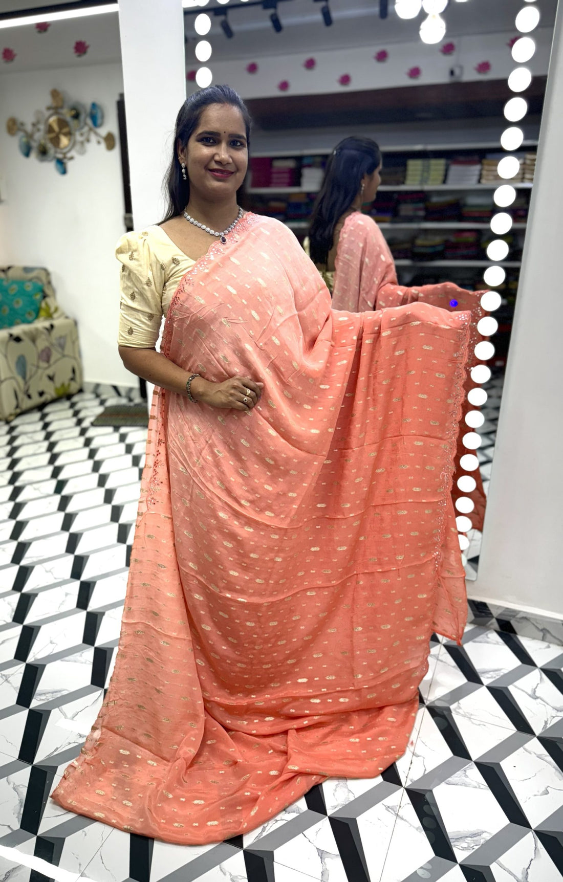 Dual Shaded Mirror Work Saree