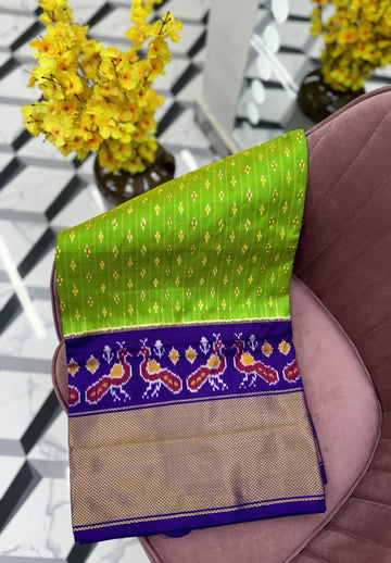 Parrot green Pure Handloom Ikkat Patola Saree