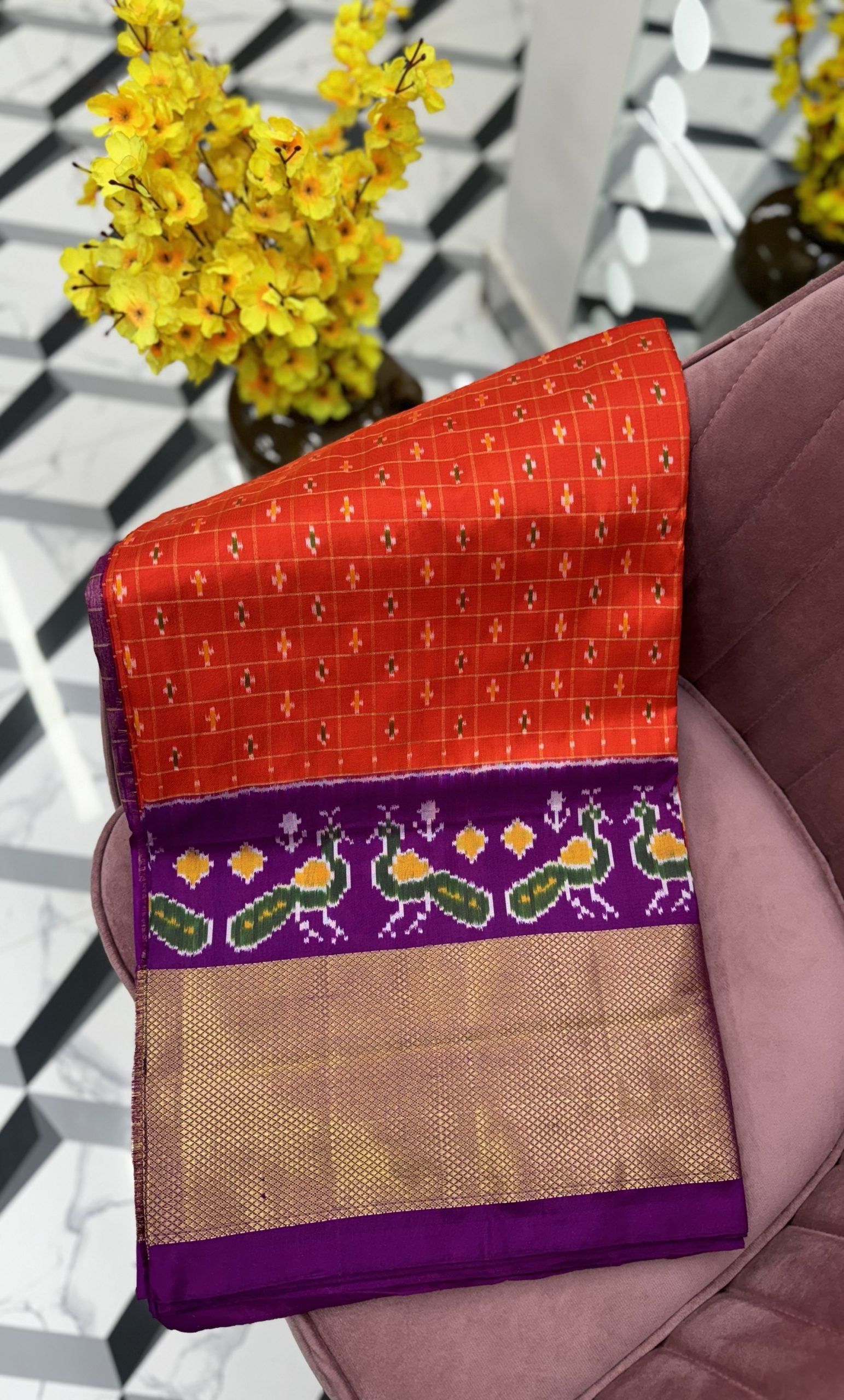 Orange Pure Handloom Ikkat Patola Saree