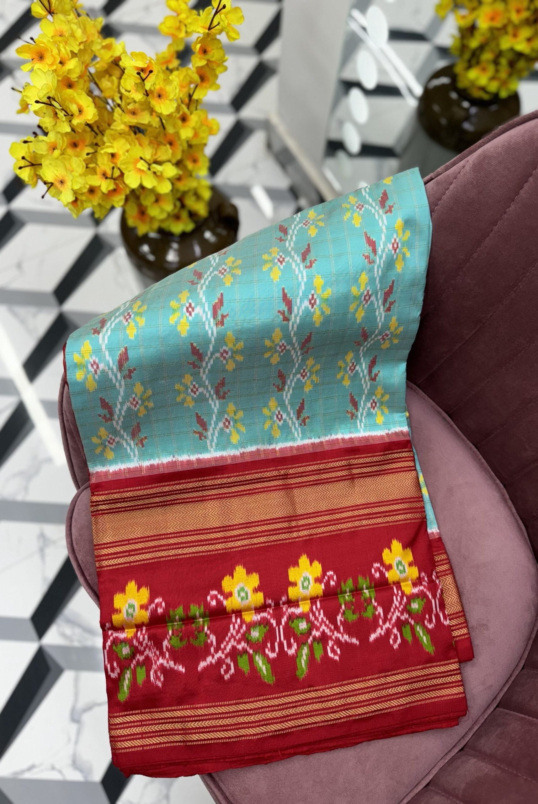 Sea green Pure Handloom Ikkat Patola Saree