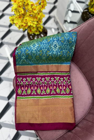 Sea green Pure Handloom Ikkat Patola Saree