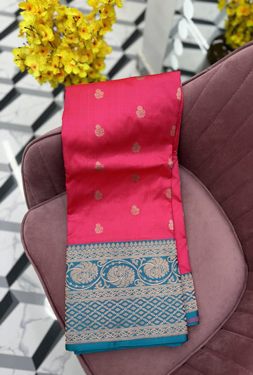 Peach Pink Katan Banaras Saree