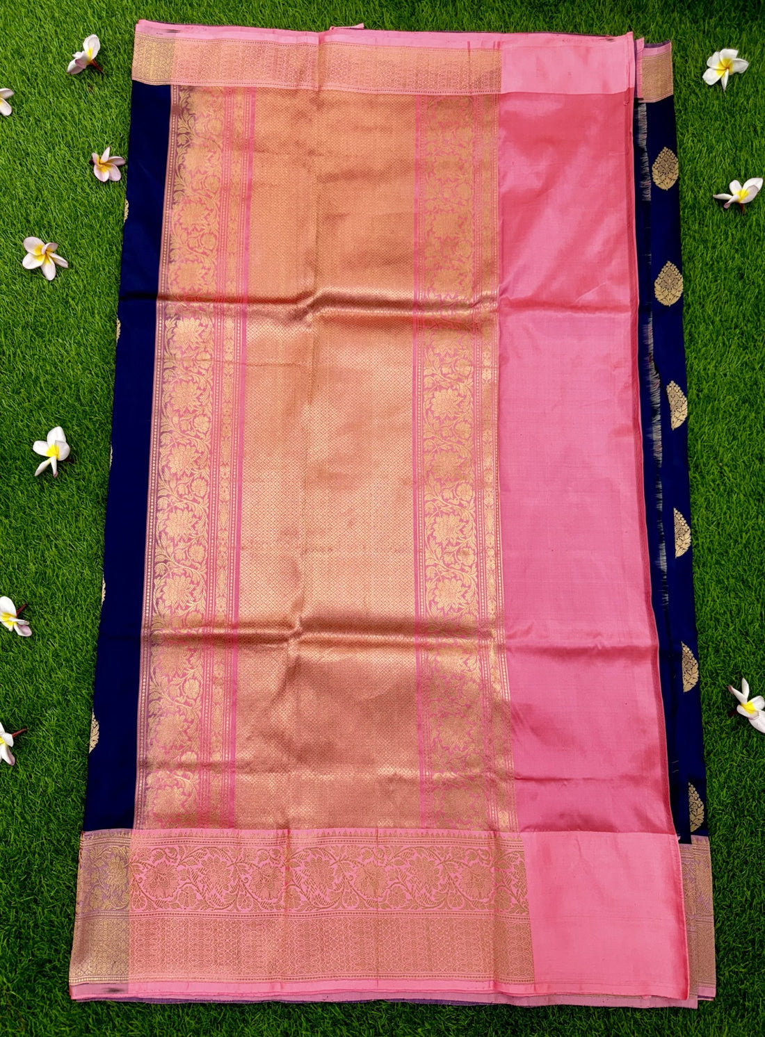 Navy Blue Pure Katan Banaras Saree