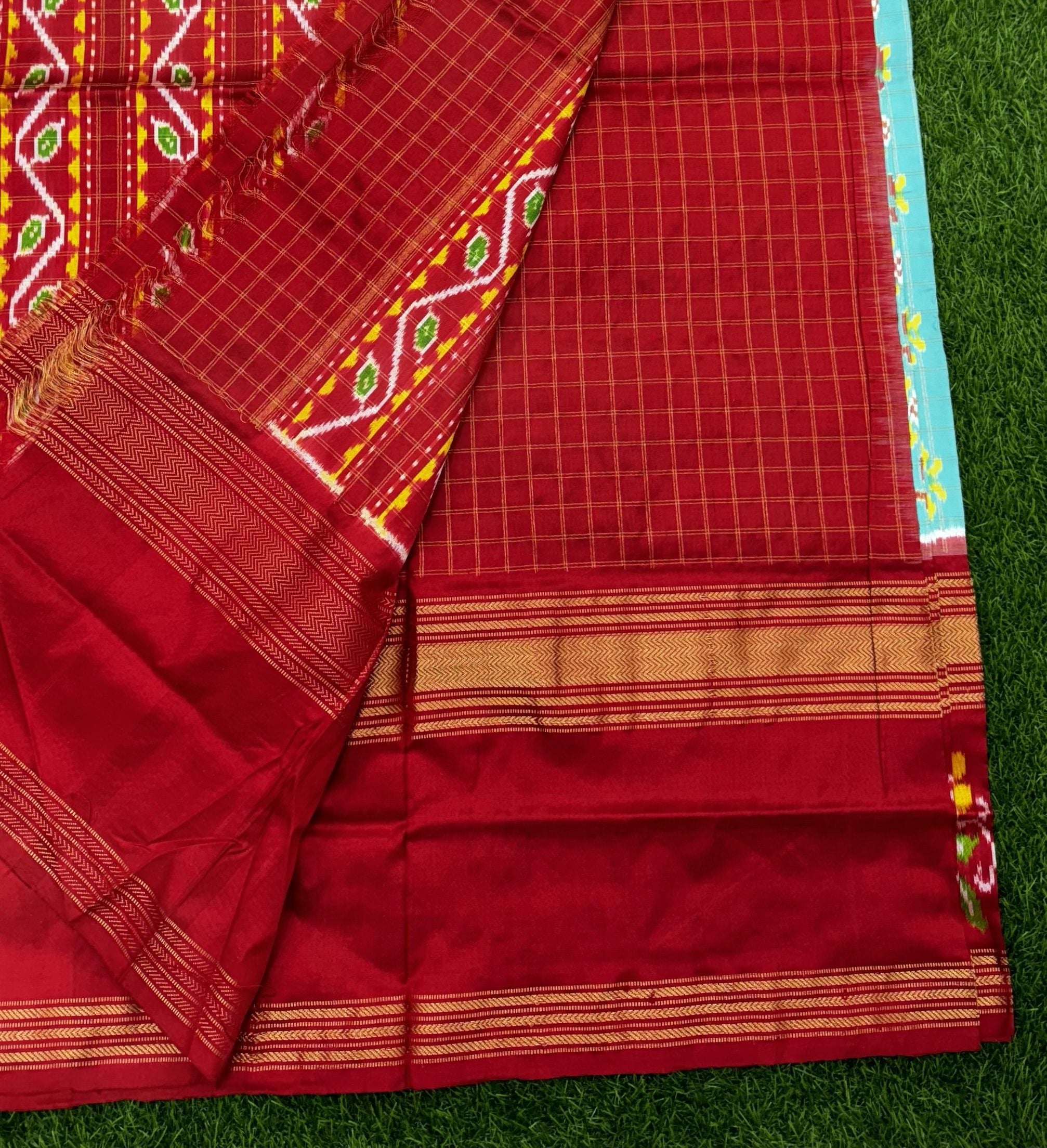 Sea green Pure Handloom Ikkat Patola Saree
