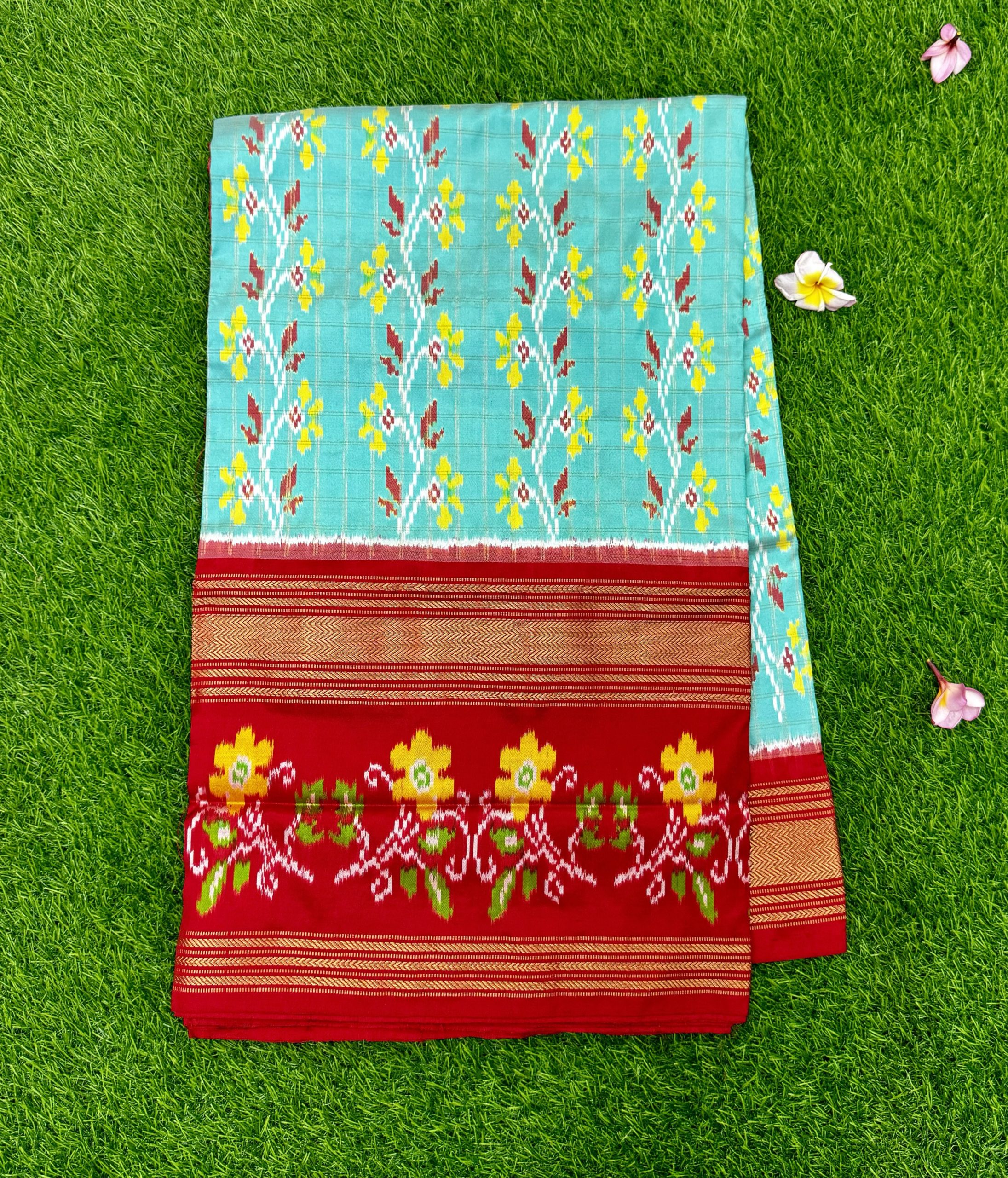 Sea green Pure Handloom Ikkat Patola Saree