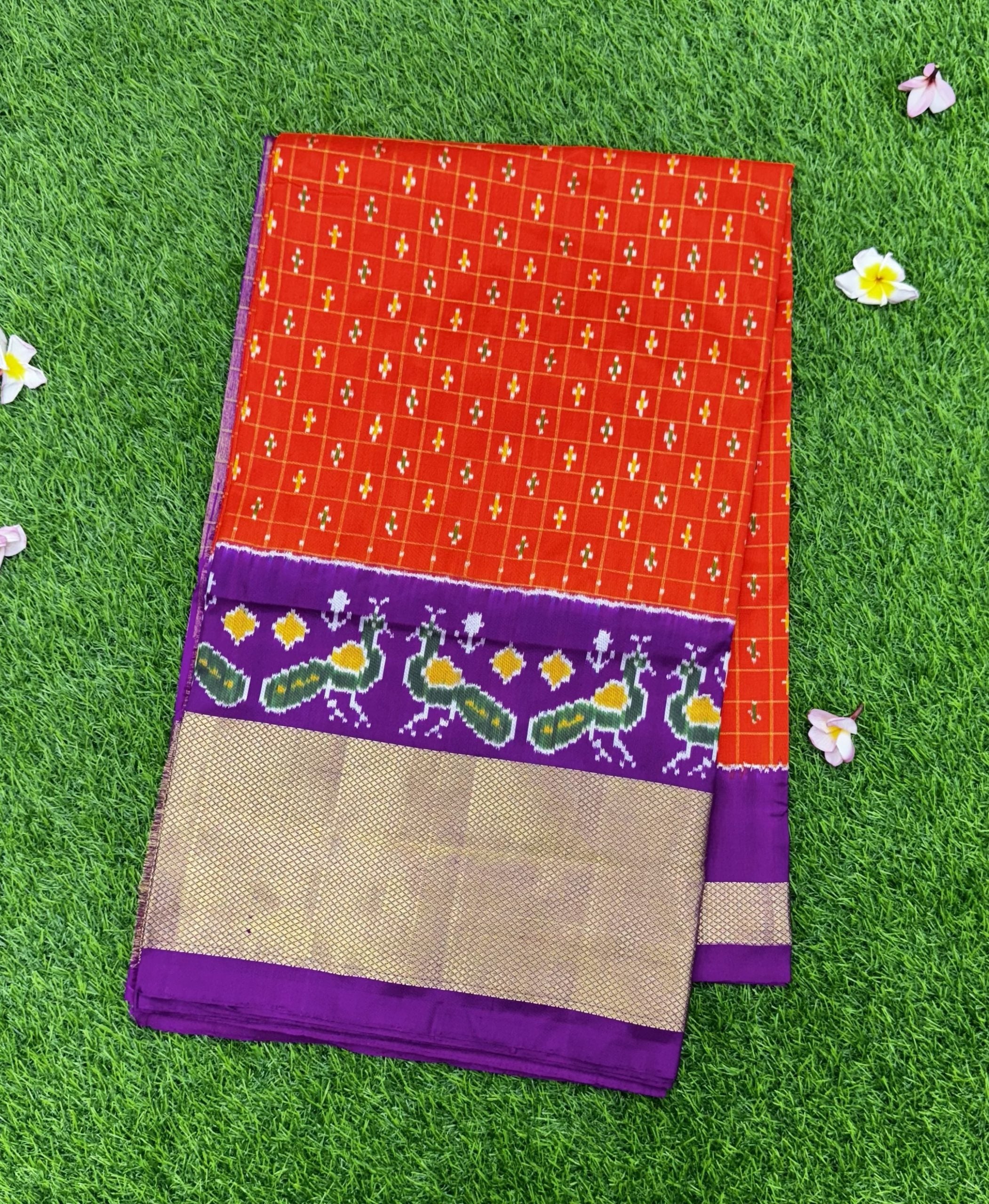Orange Pure Handloom Ikkat Patola Saree