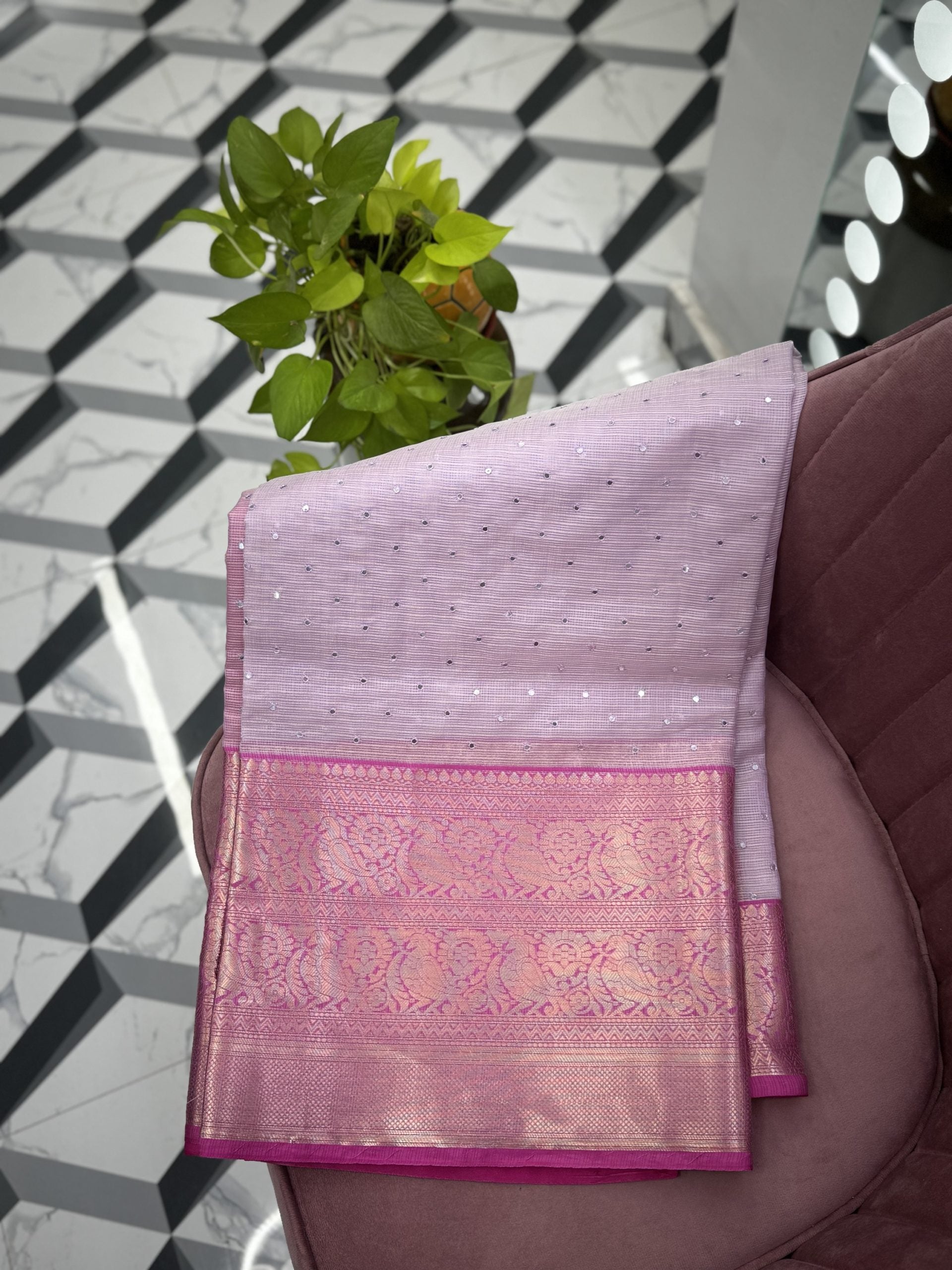Lavender Kota Saree with Kanchi Border