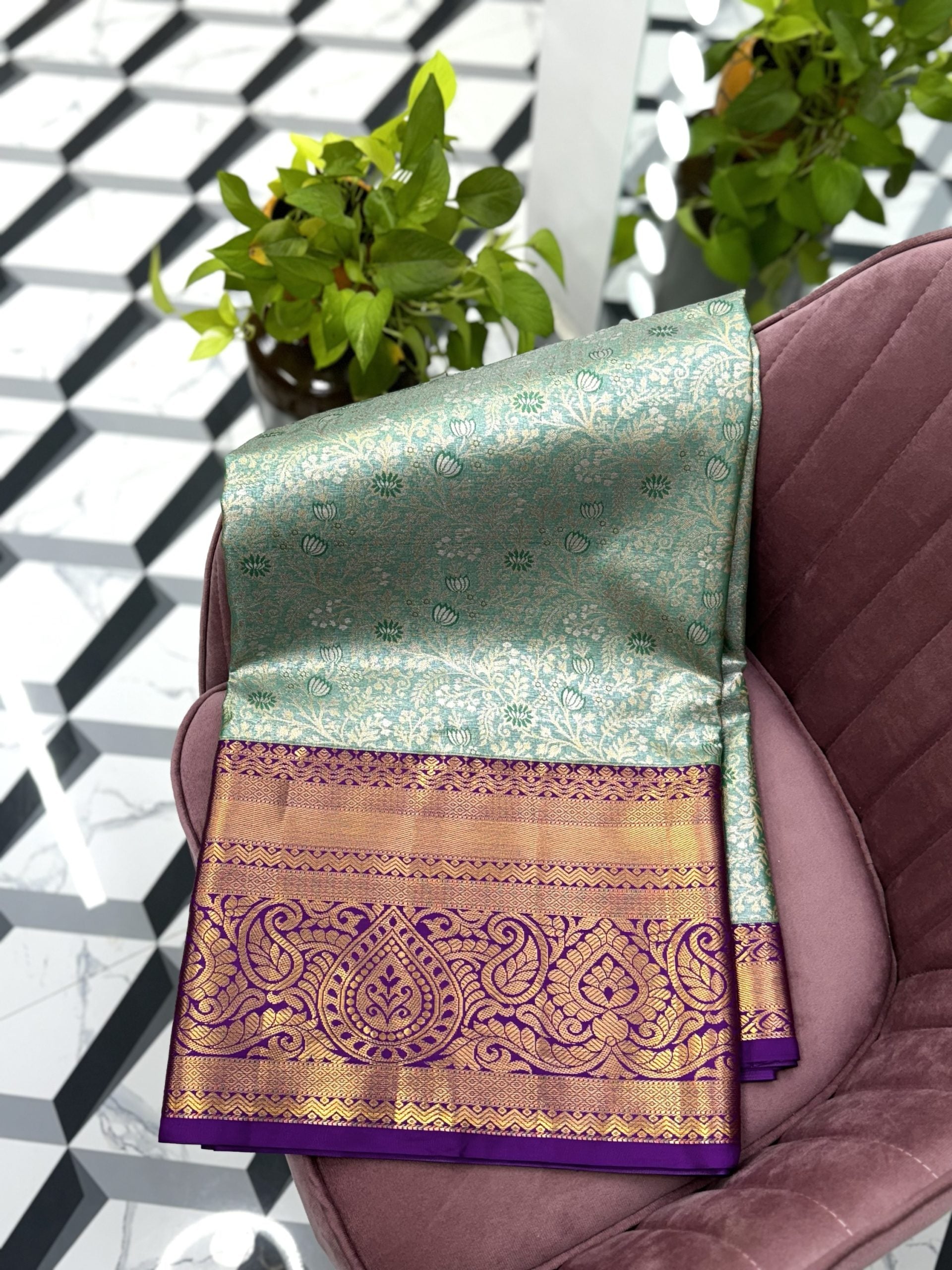 Sea Green Semi Kanchi Saree