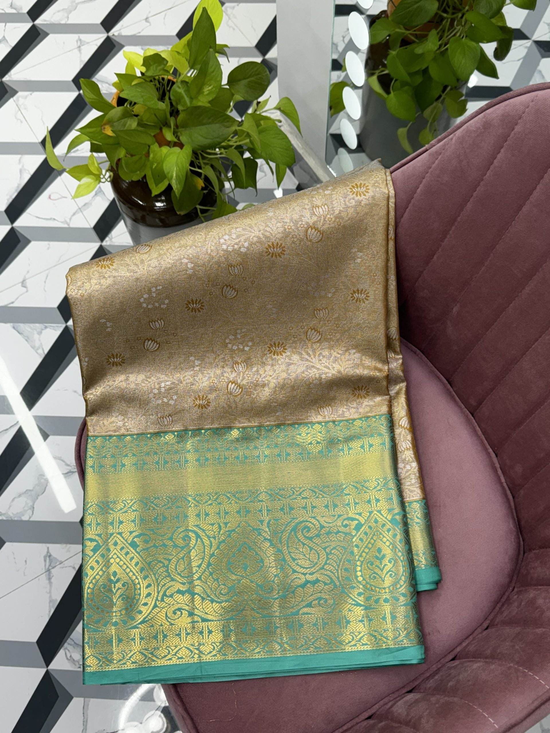 Golden Semi Kanchi Saree