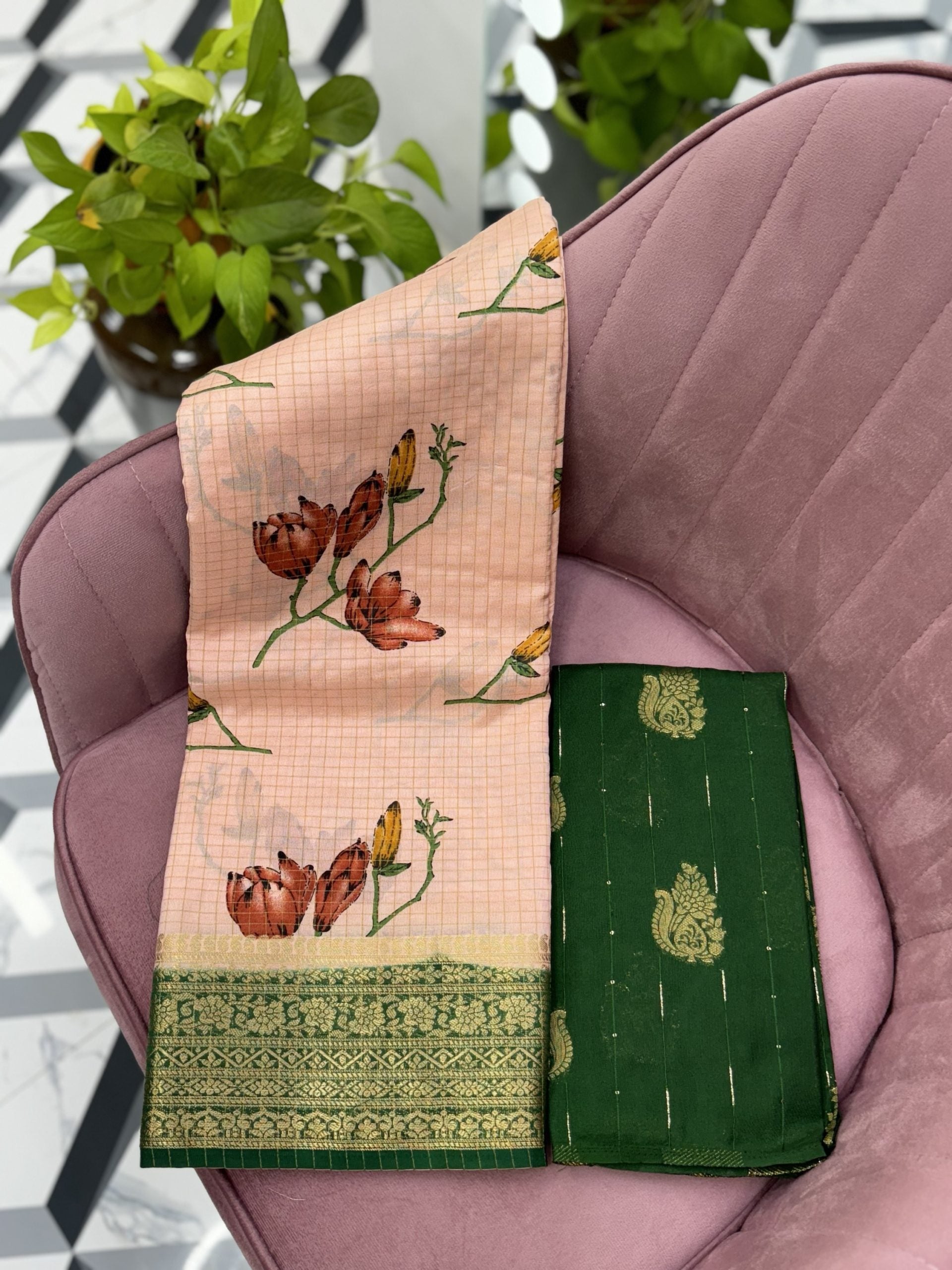 Peach Mysore Silk Saree