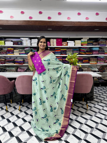 Seagreen and Purple Mysore Silk Saree
