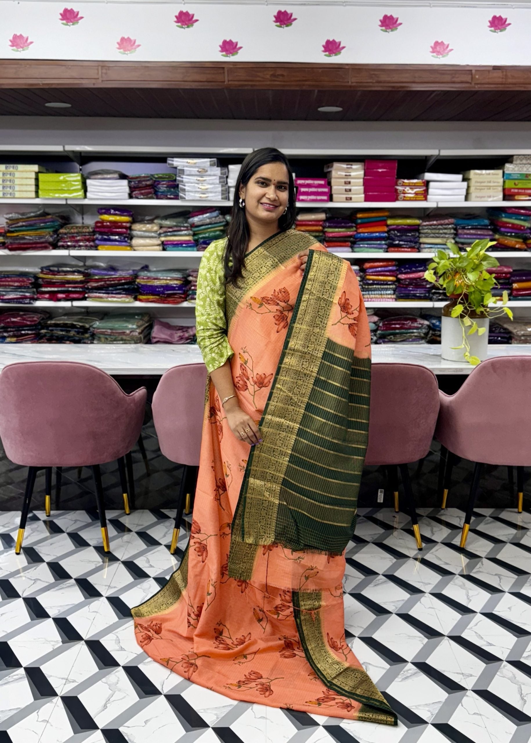 Orange Mysore Silk Saree