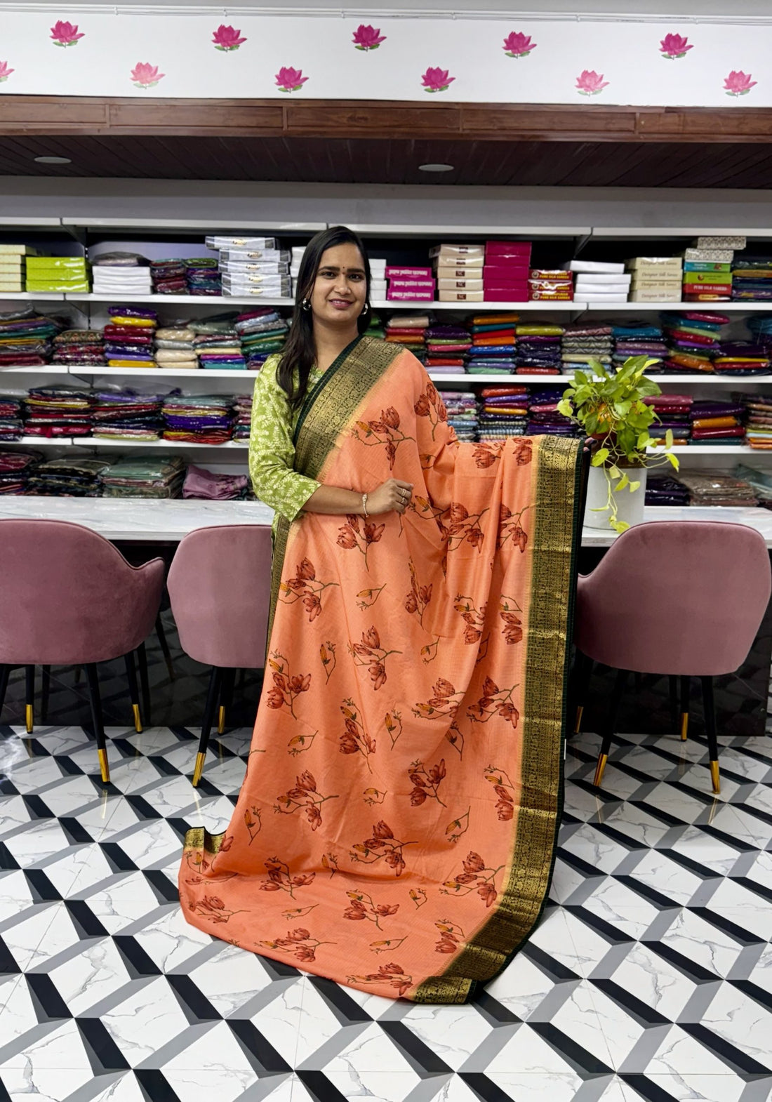 Orange Mysore Silk Saree