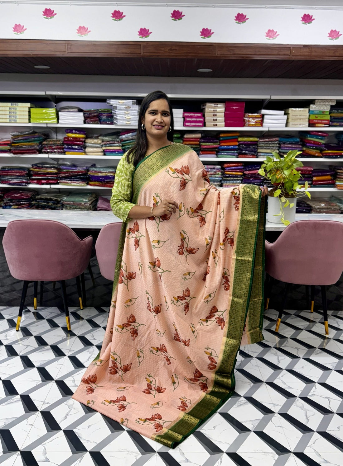 Peach Mysore Silk Saree