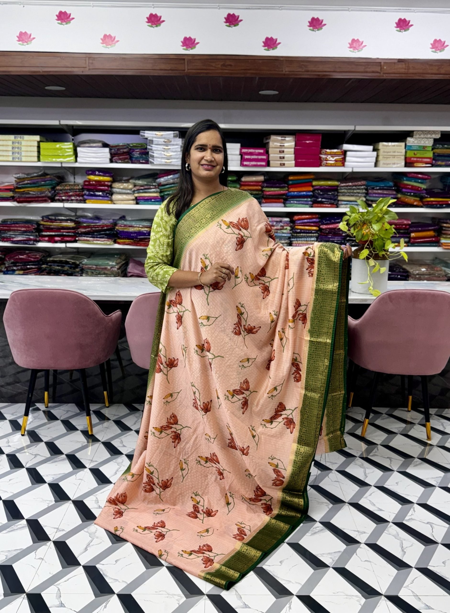 Peach Mysore Silk Saree