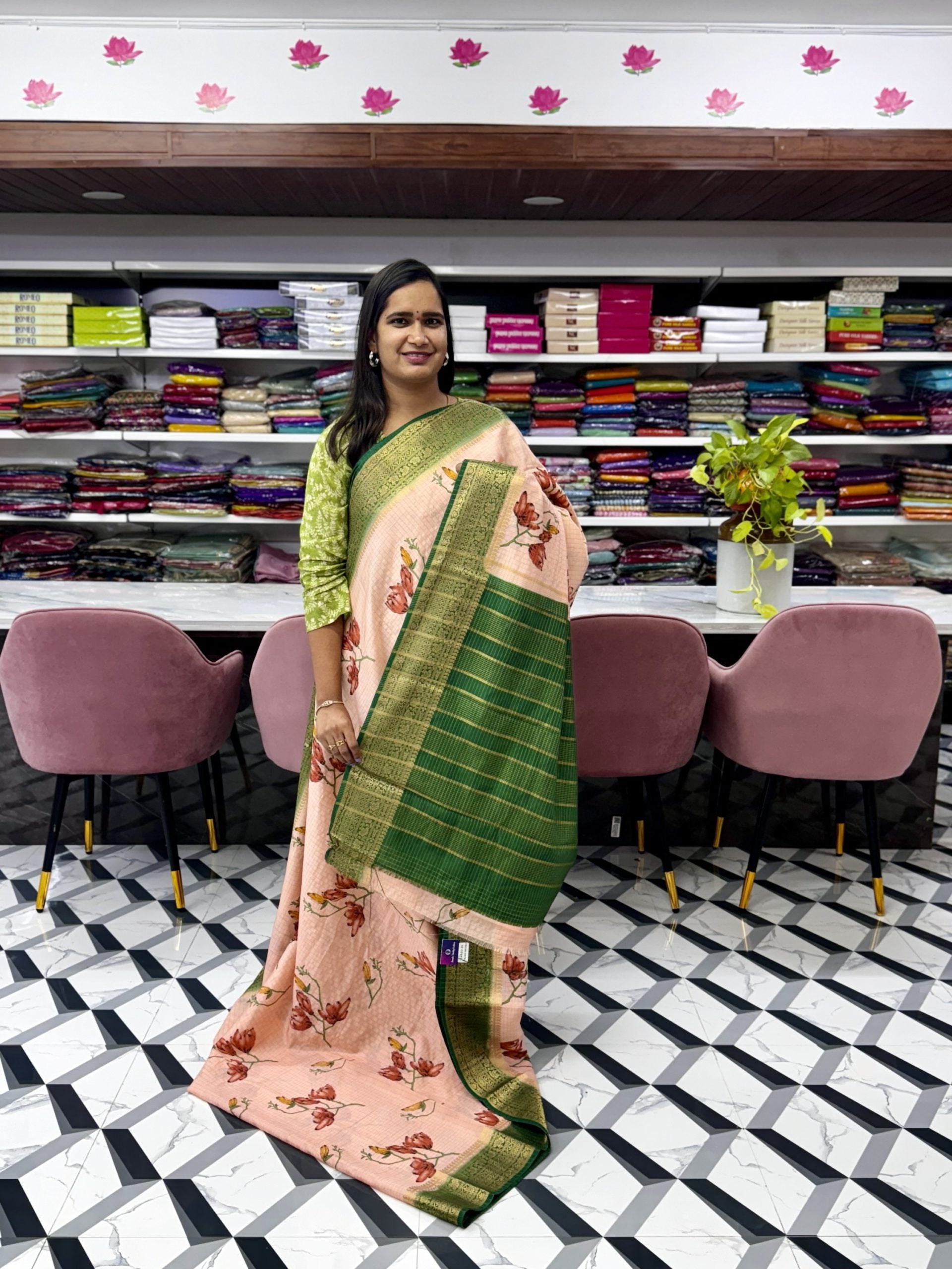 Peach Mysore Silk Saree
