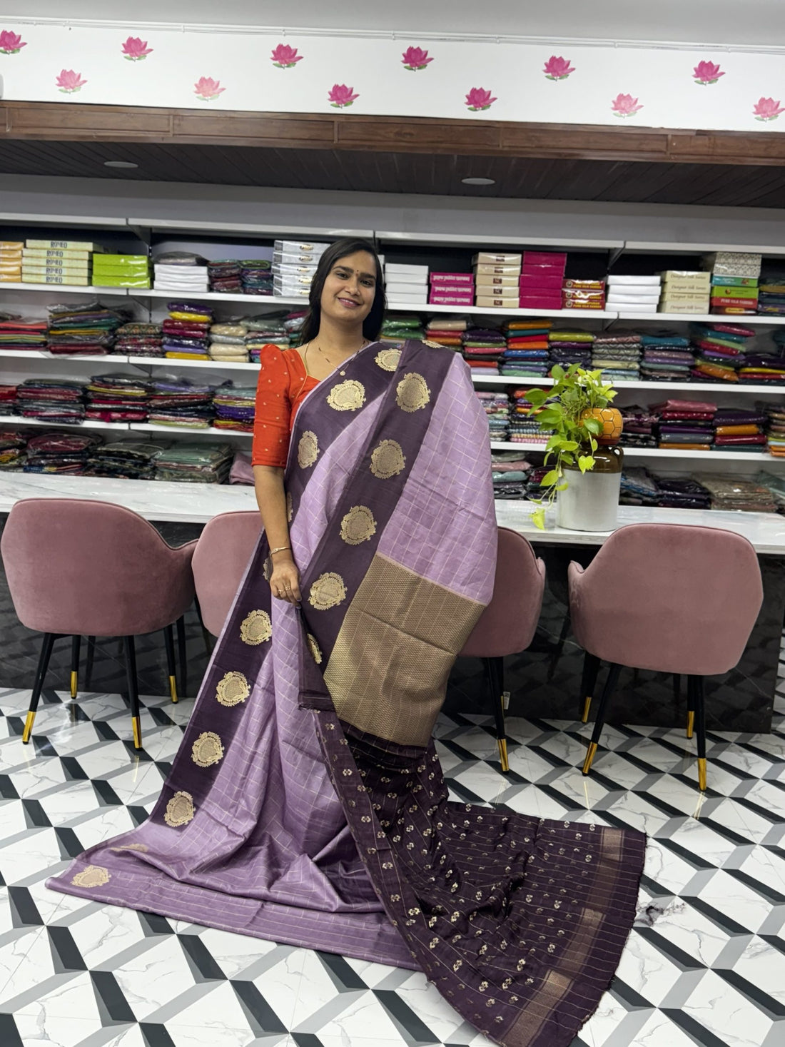 Lavender Munga Silk Saree