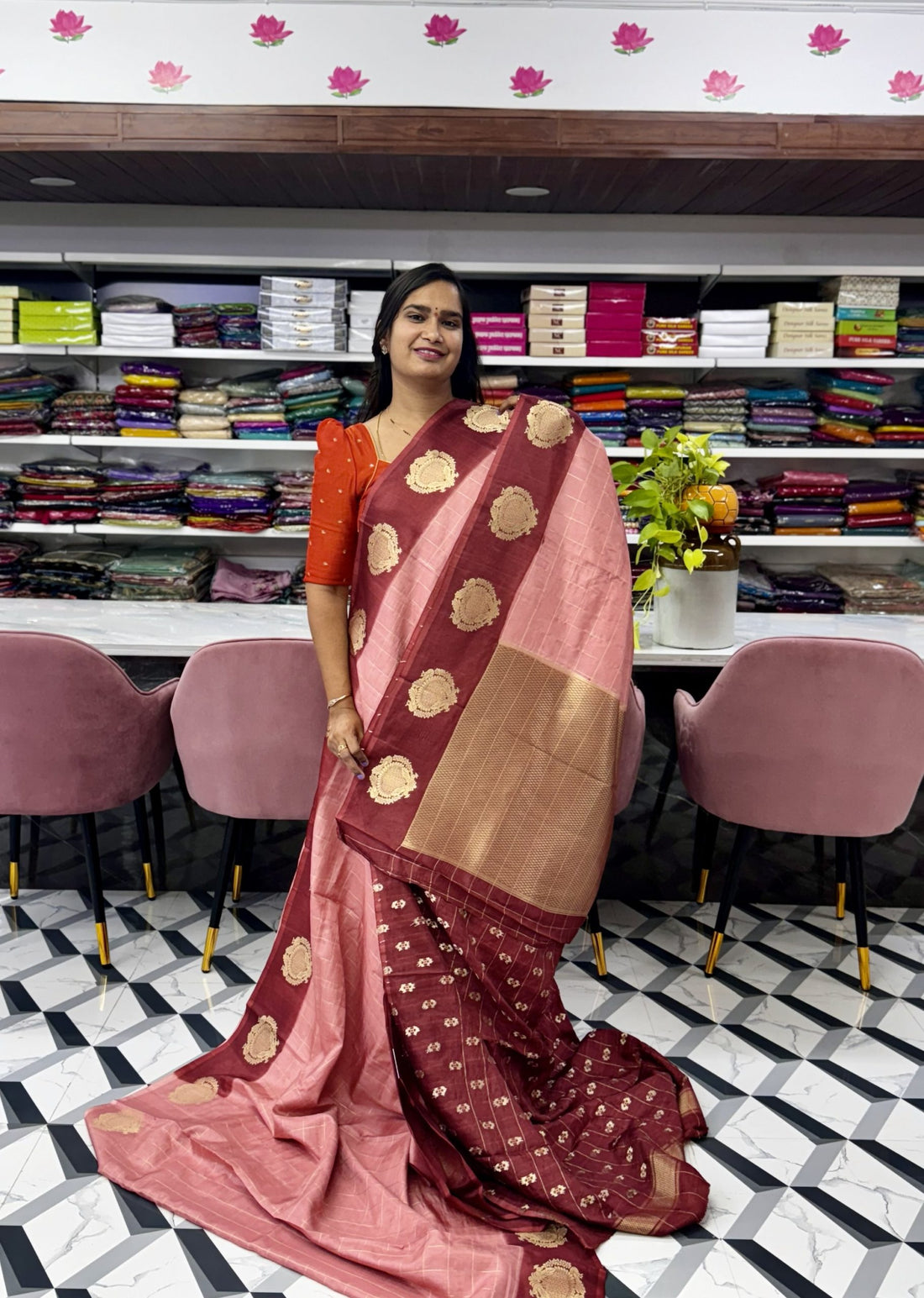 Peach Munga Silk Saree