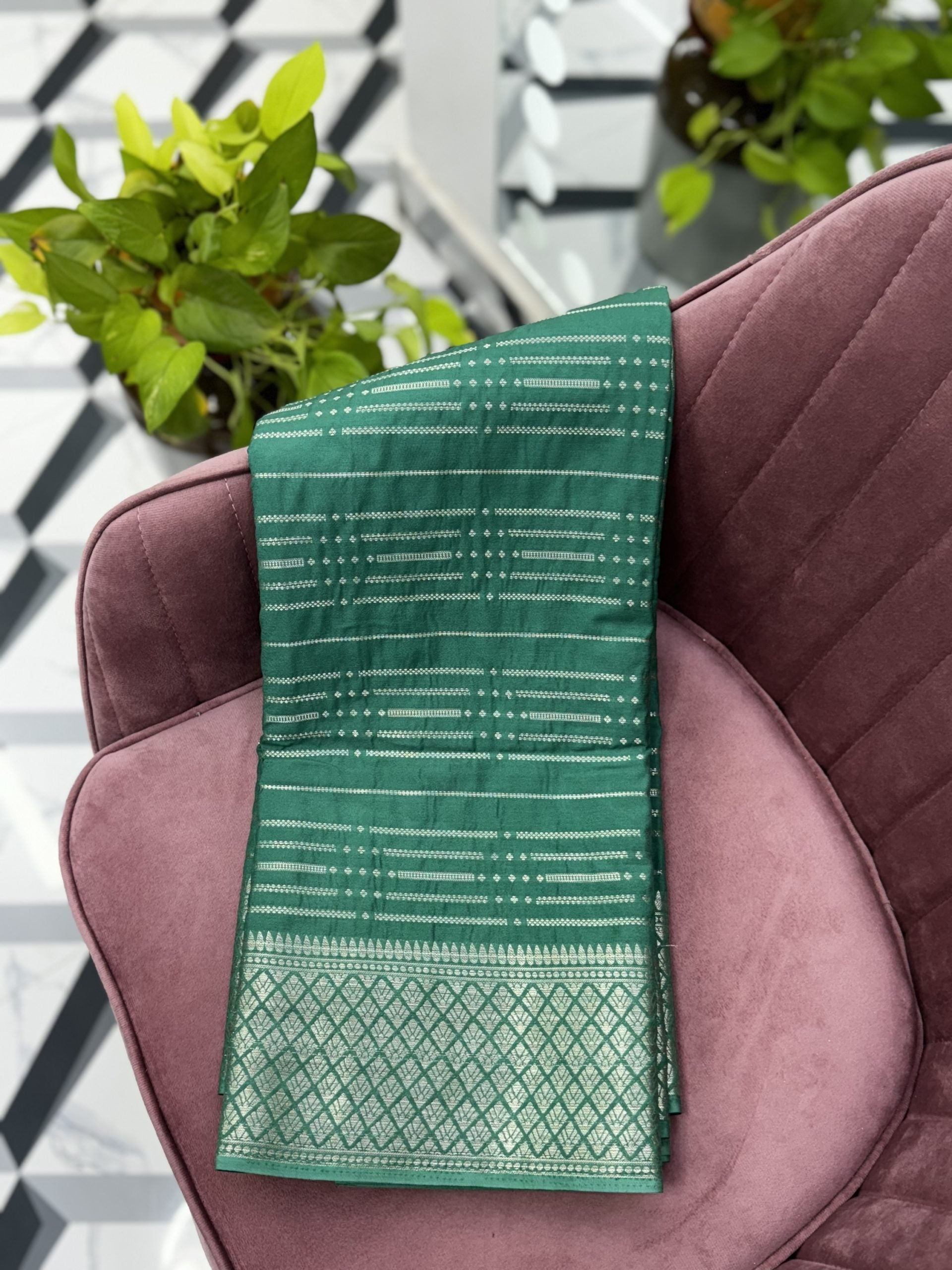 Green Semi Mysore Crepe Saree