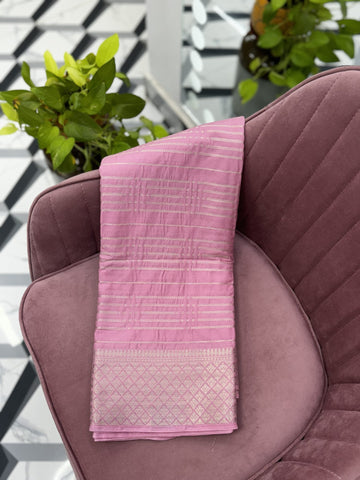 Baby Pink Semi Mysore Crepe Saree