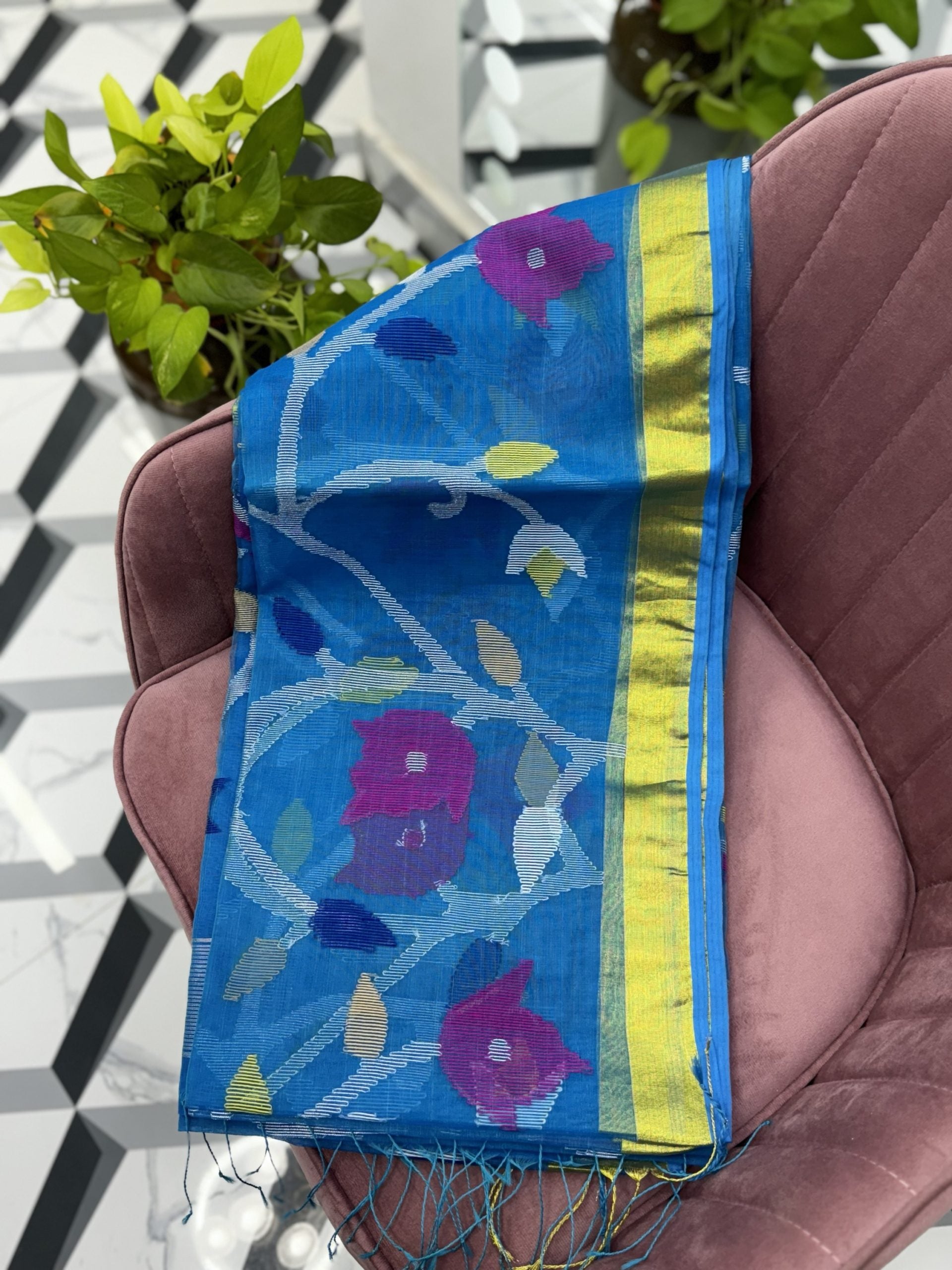 Sky Blue Pure Jamdani Saree