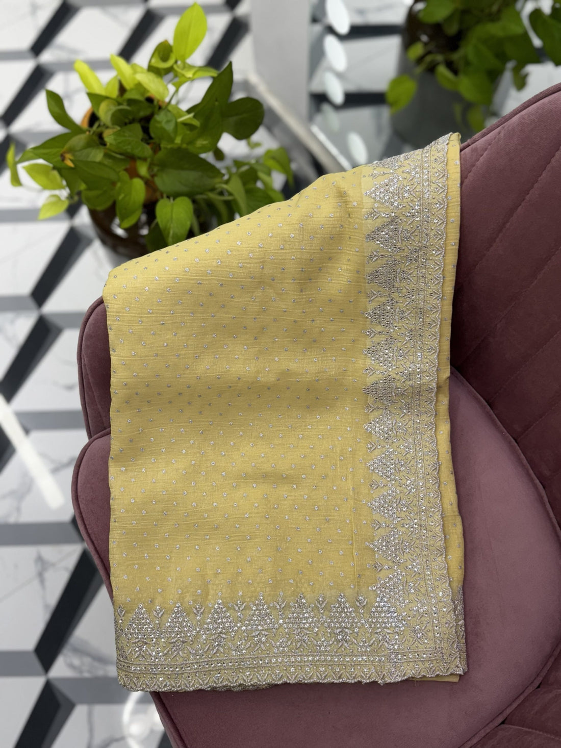 Yellow Fancy Crush Saree