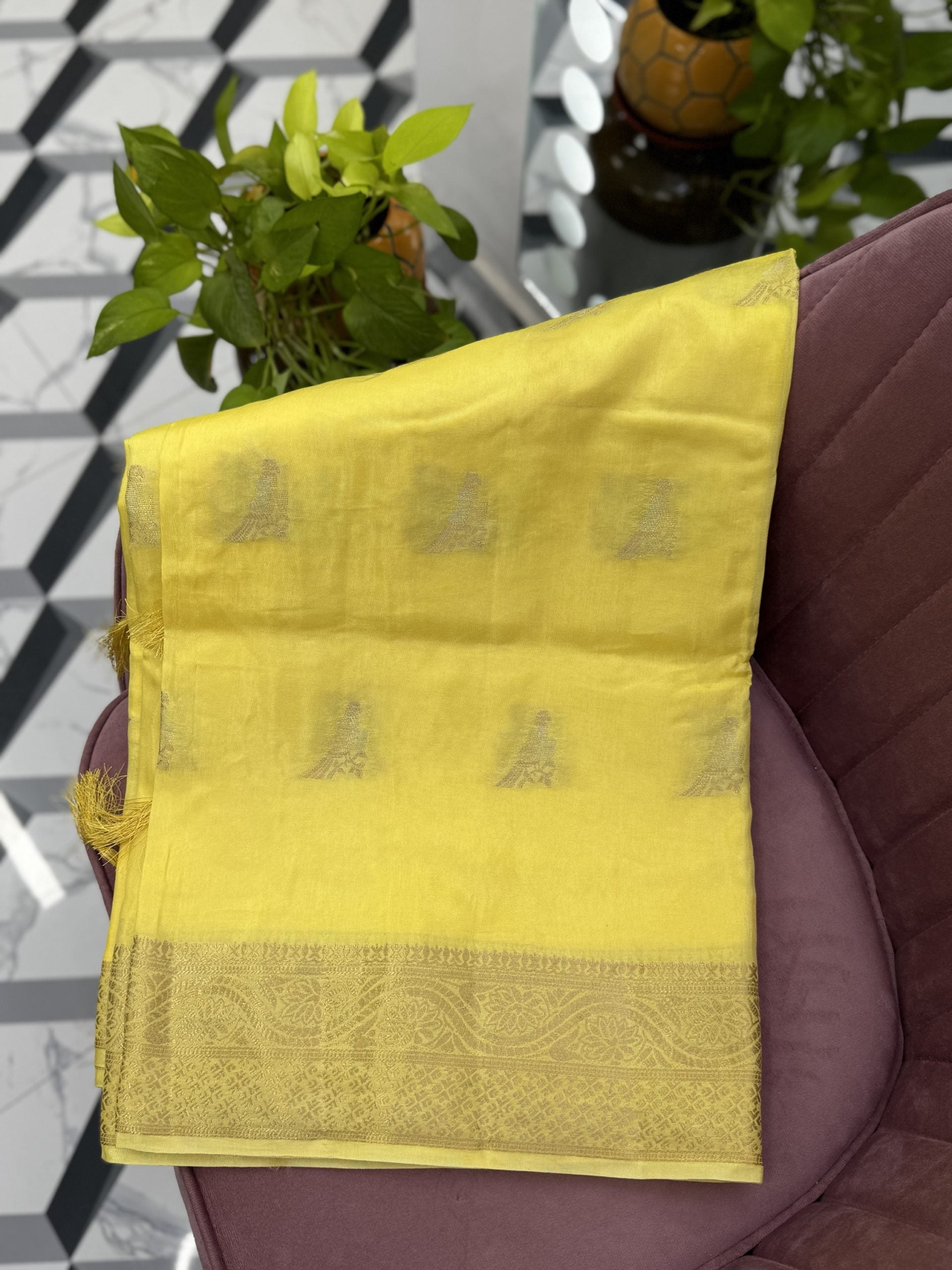 Yellow Soft Tussar Saree