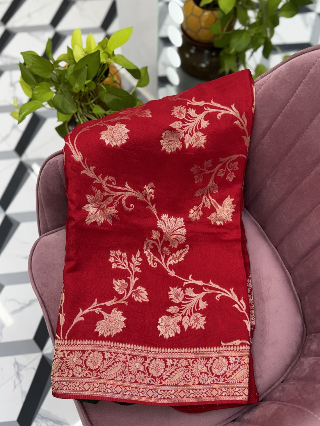 Red Banarasi Munga Silk Saree