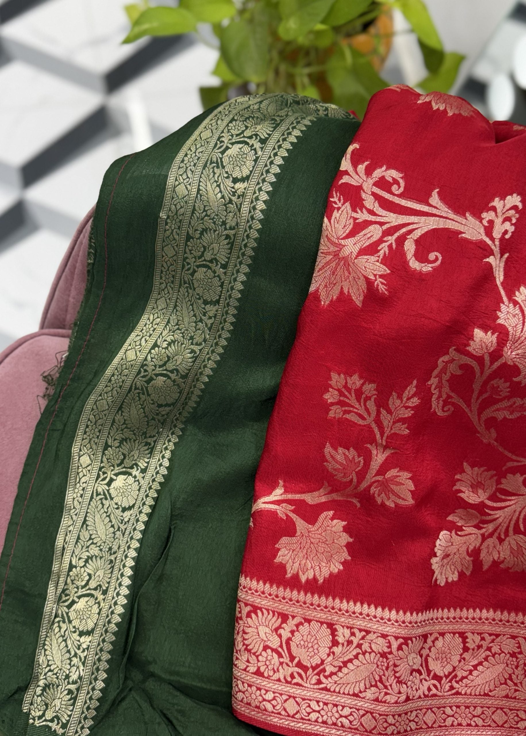 Red Banarasi Munga Silk Saree