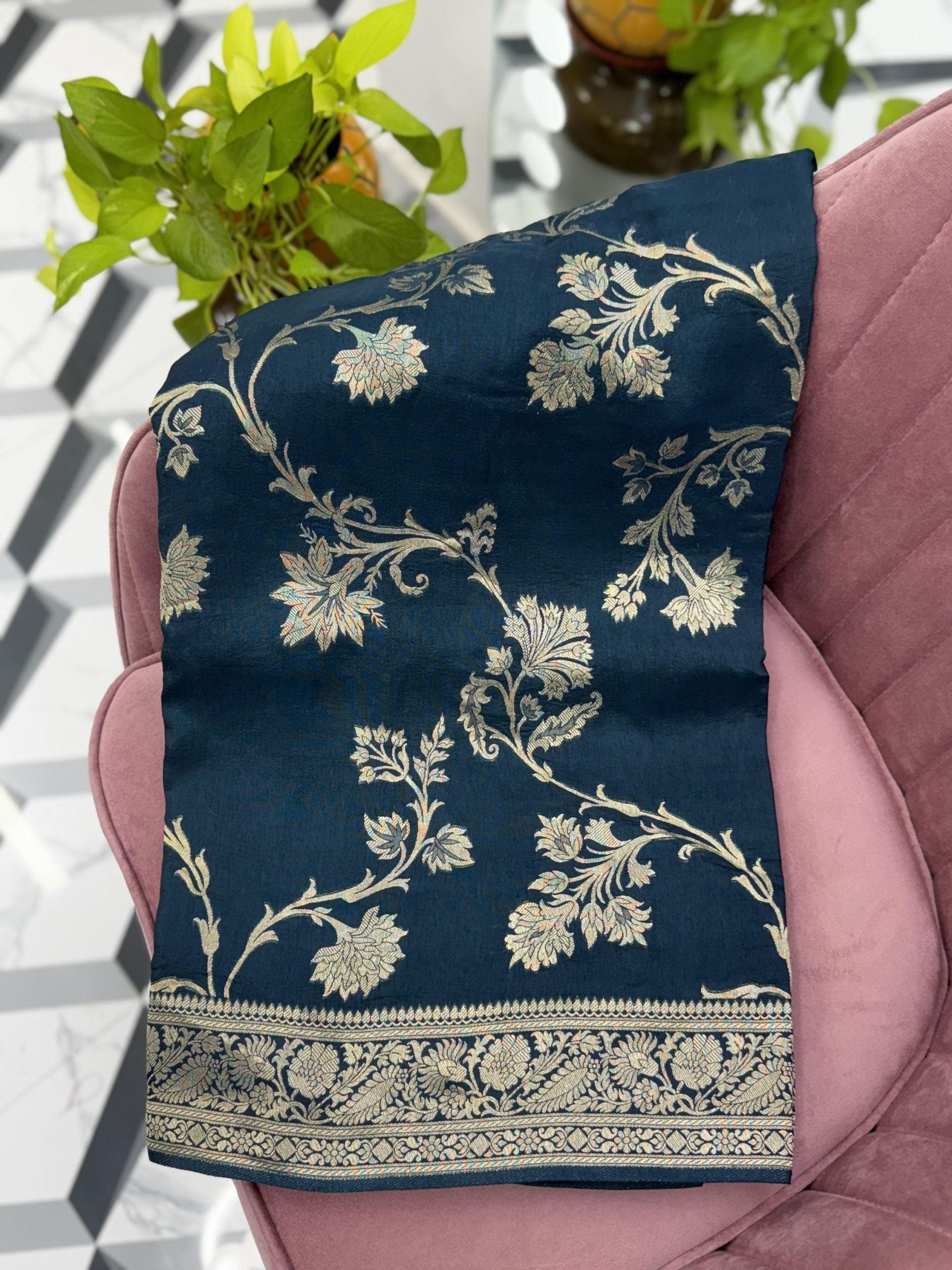 Teal Blue Banarasi Munga Silk Saree