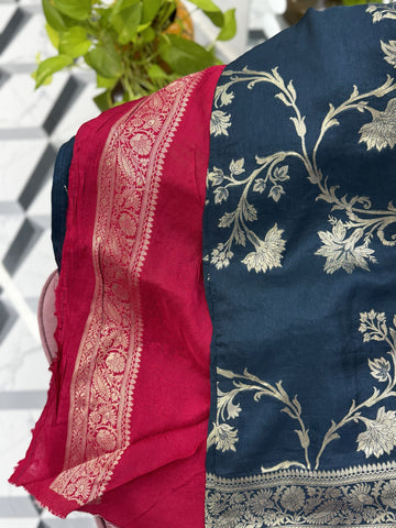 Teal Blue Banarasi Munga Silk Saree