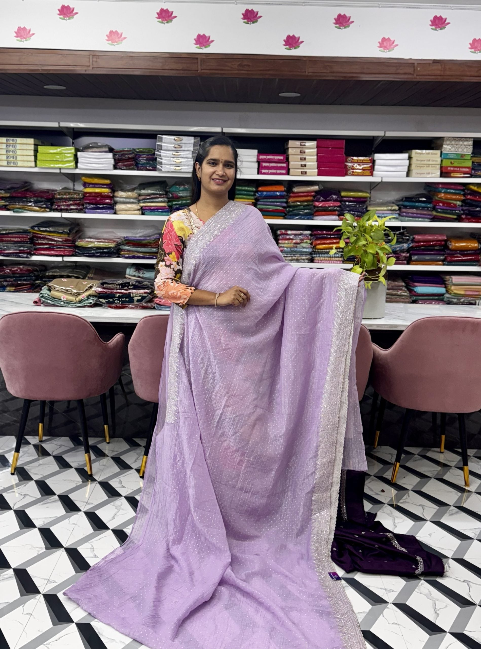 Lavender Fancy Crush Saree