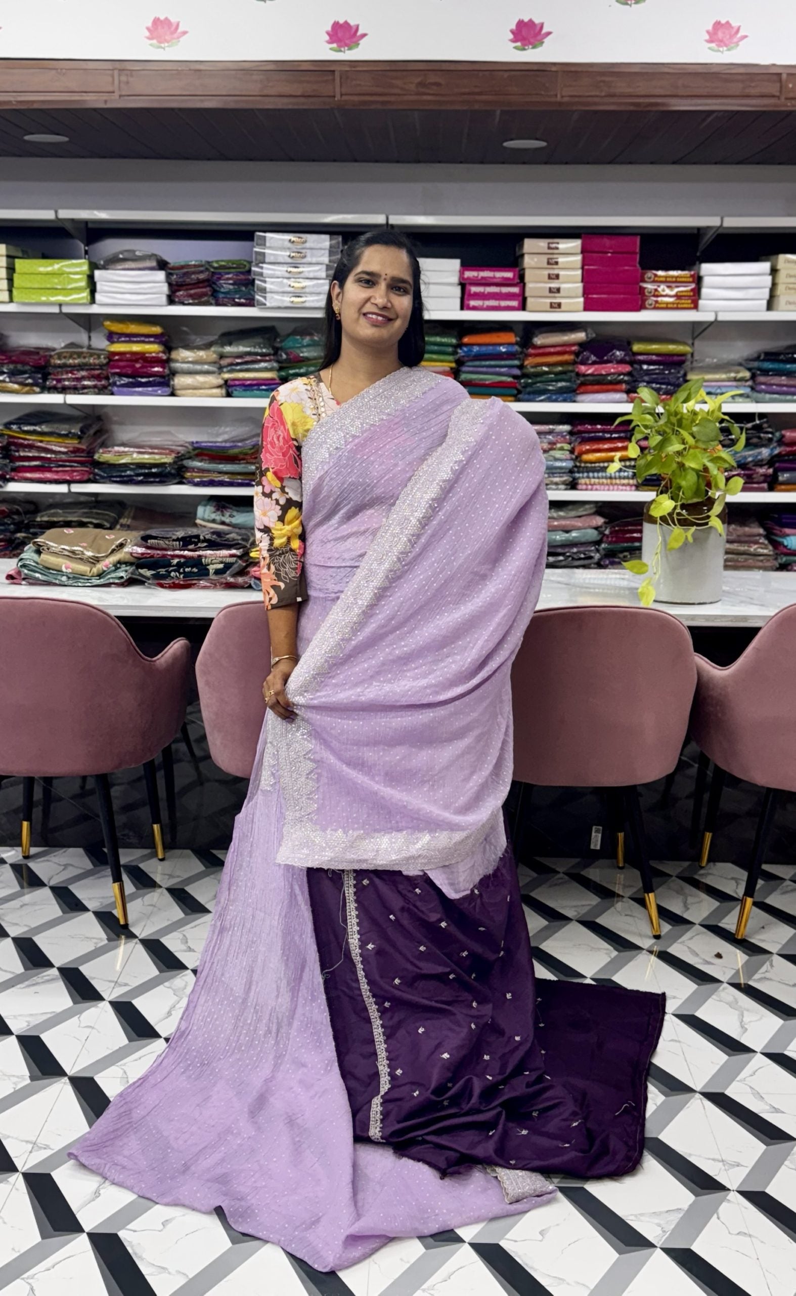 Lavender Fancy Crush Saree